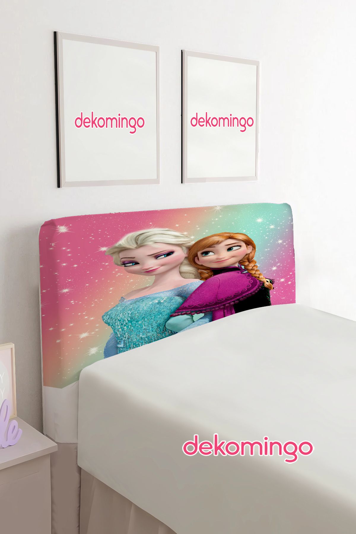 dekomingo Gökkuşağı Elsa Anna DESENLİ BAZA BAŞLIK KILIFI ( TEK KİŞİLİK )