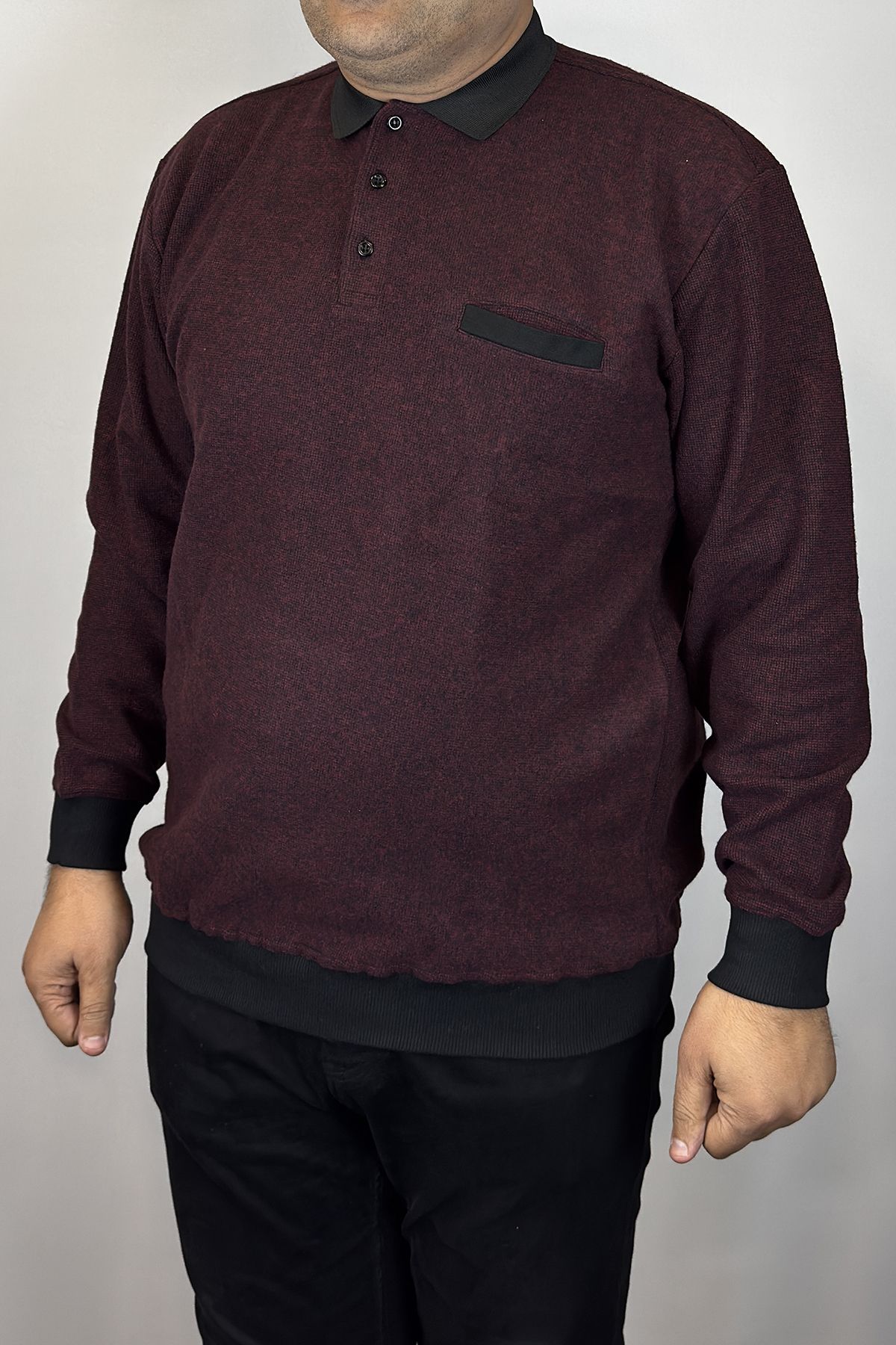 TANİŞ GİYİM-Men's Polo Neck Large Size Battal Burgundy Thessaloniki with Pockets 2