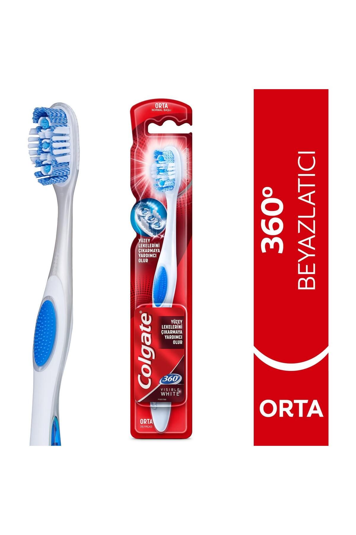 Colgate 360 Visible White Beyazlatıcı Diş Fırçası Orta 1 ADET+ 360° Siyah Charcoal Orta 1 ADET