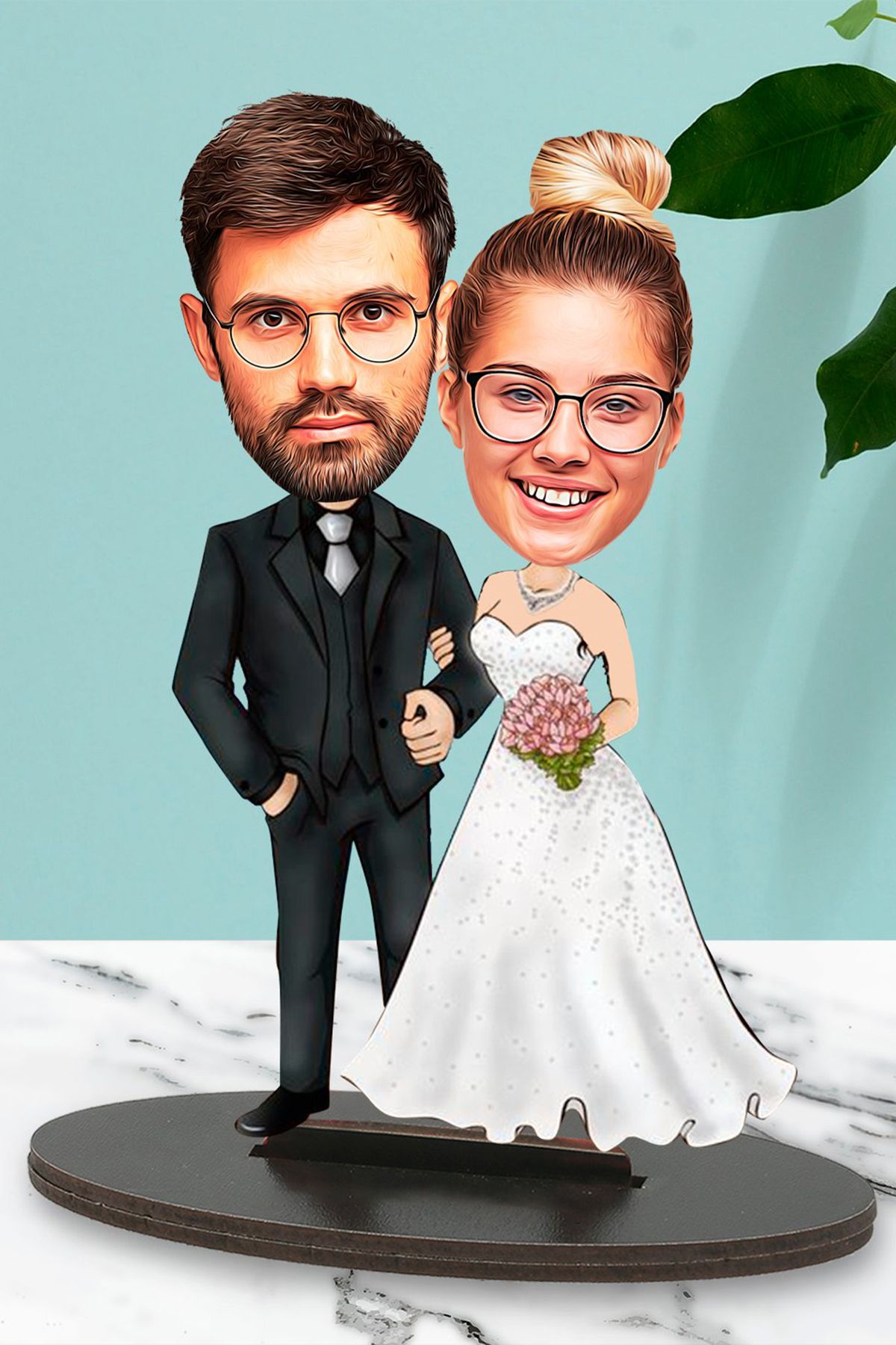 Kişiye Özel Fotoğraflı Gelin Damat Tasarımlı Karikatür Biblo