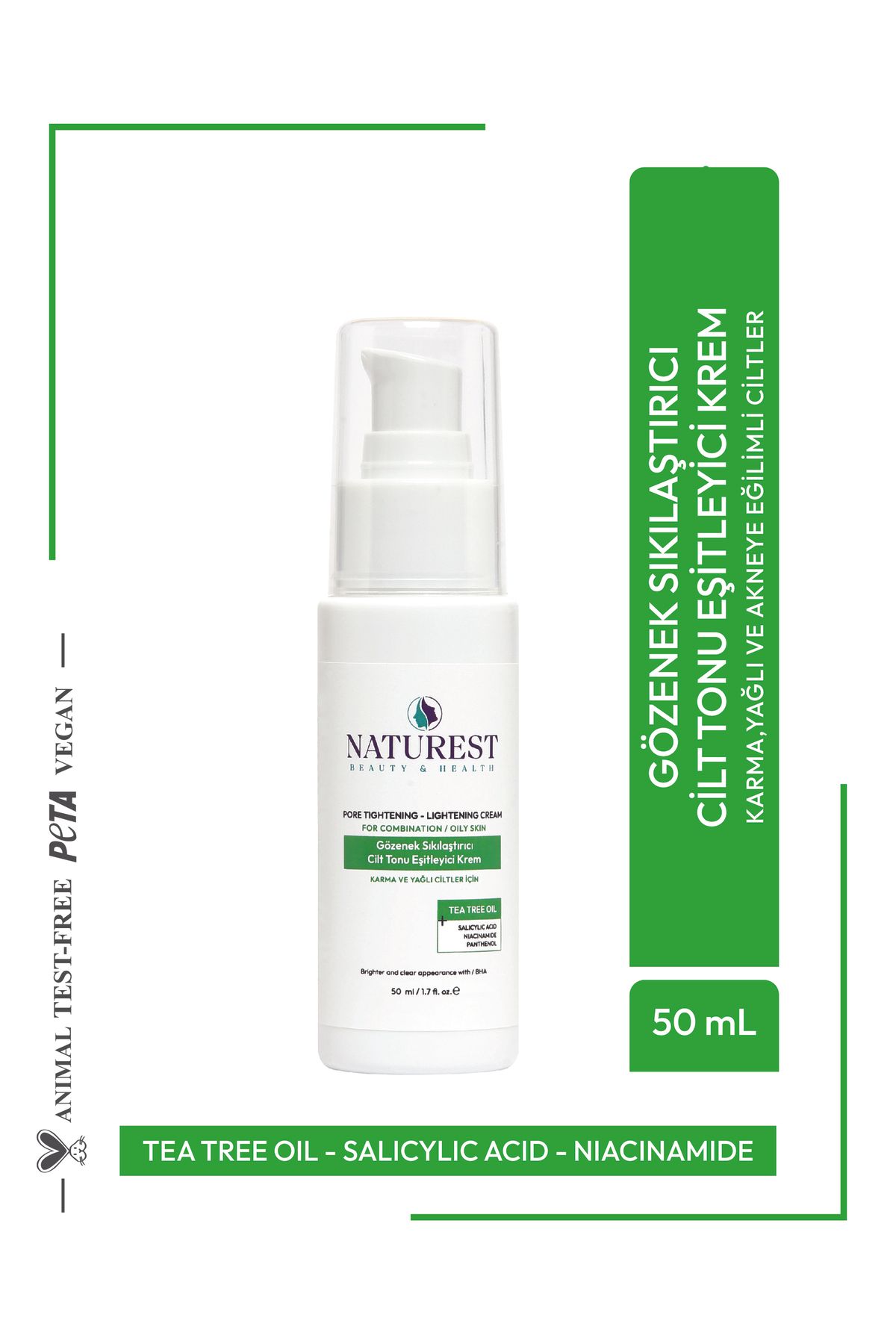 NATUREST BEAUTY & HEALTH Gözenek Sıkılaştırıcı Ve Cilt Tonu Eşitleyici Krem 50 ml Çay Ağacı Yağı Cica Centella