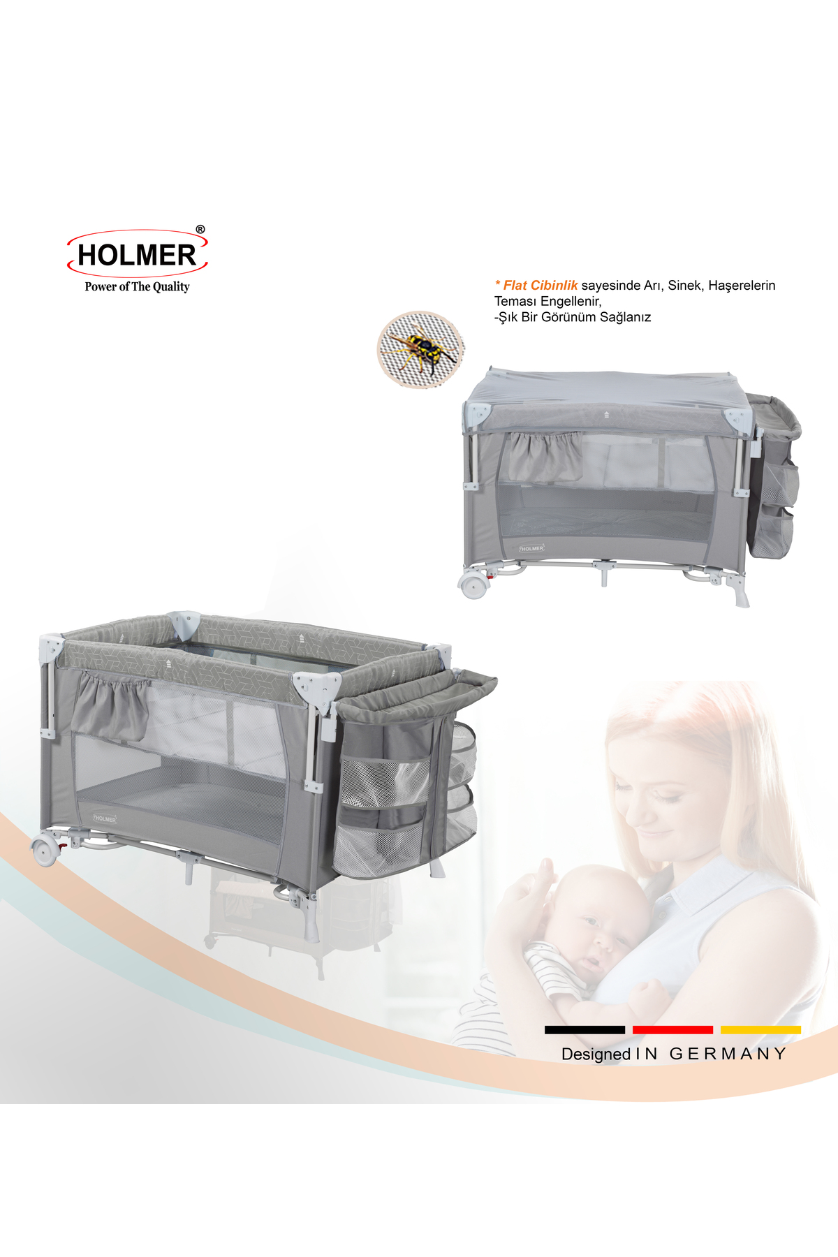 Holmer Coolstyle (Anne Yanı/Park Yatak) Multi Pro Oyun Parkı/Anne Yanı/Beşik Gri fotoğrafı 5 (önizleme)