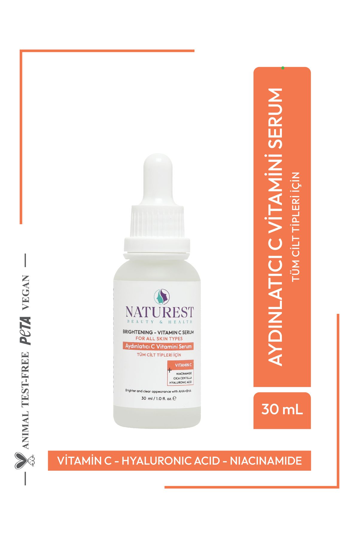 NATUREST BEAUTY & HEALTH Leke Karşıtı Aydınlatıcı C Vitamini Serum | Tüm Cilt Tipleri | 30 ml C Vitamini Cica Centella