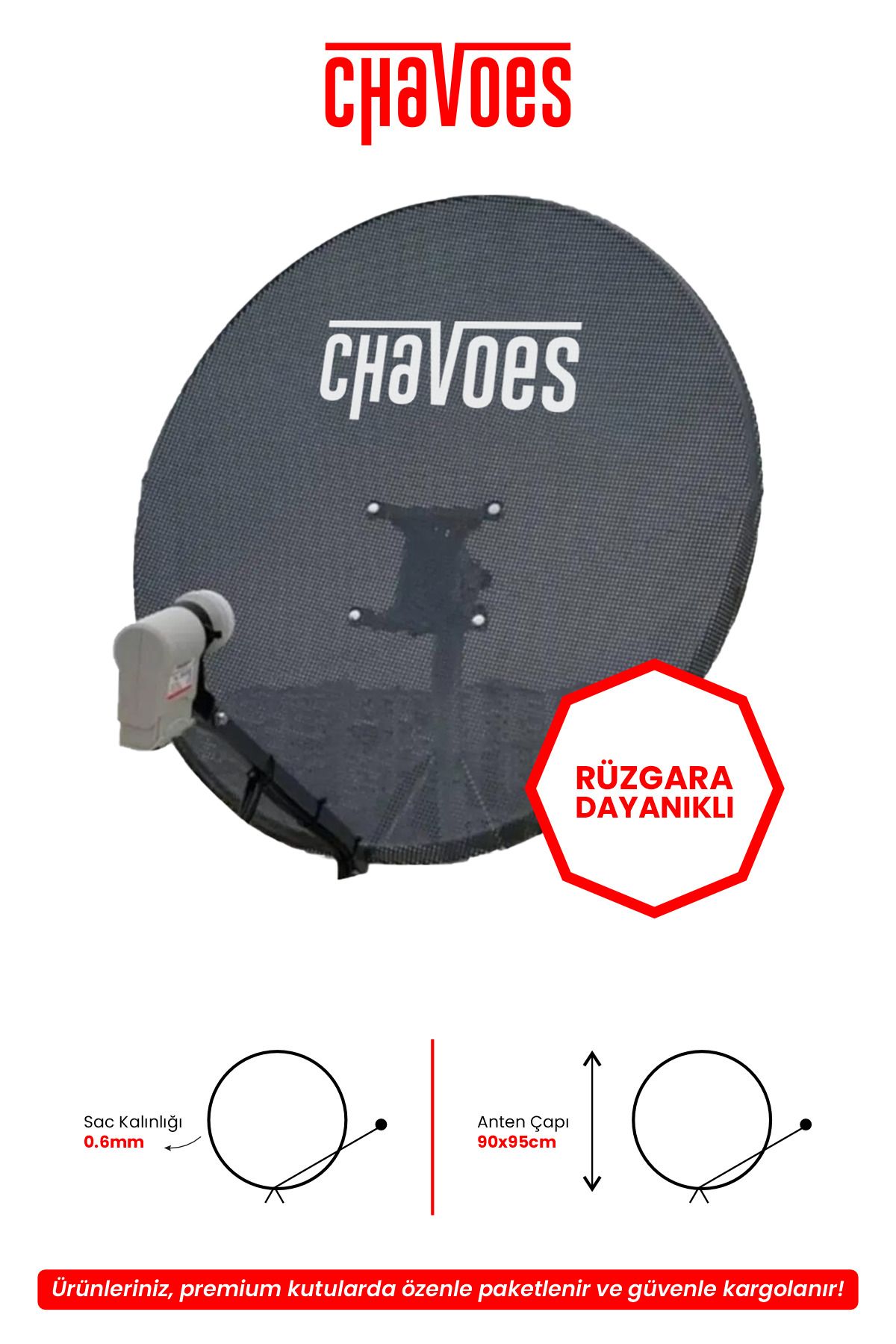 Chavoes Çanak Anten 95cm Delikli Rüzgara Dayanıklı 4 Lü Lnb 20m Kablo (PREMİUM PAKET)