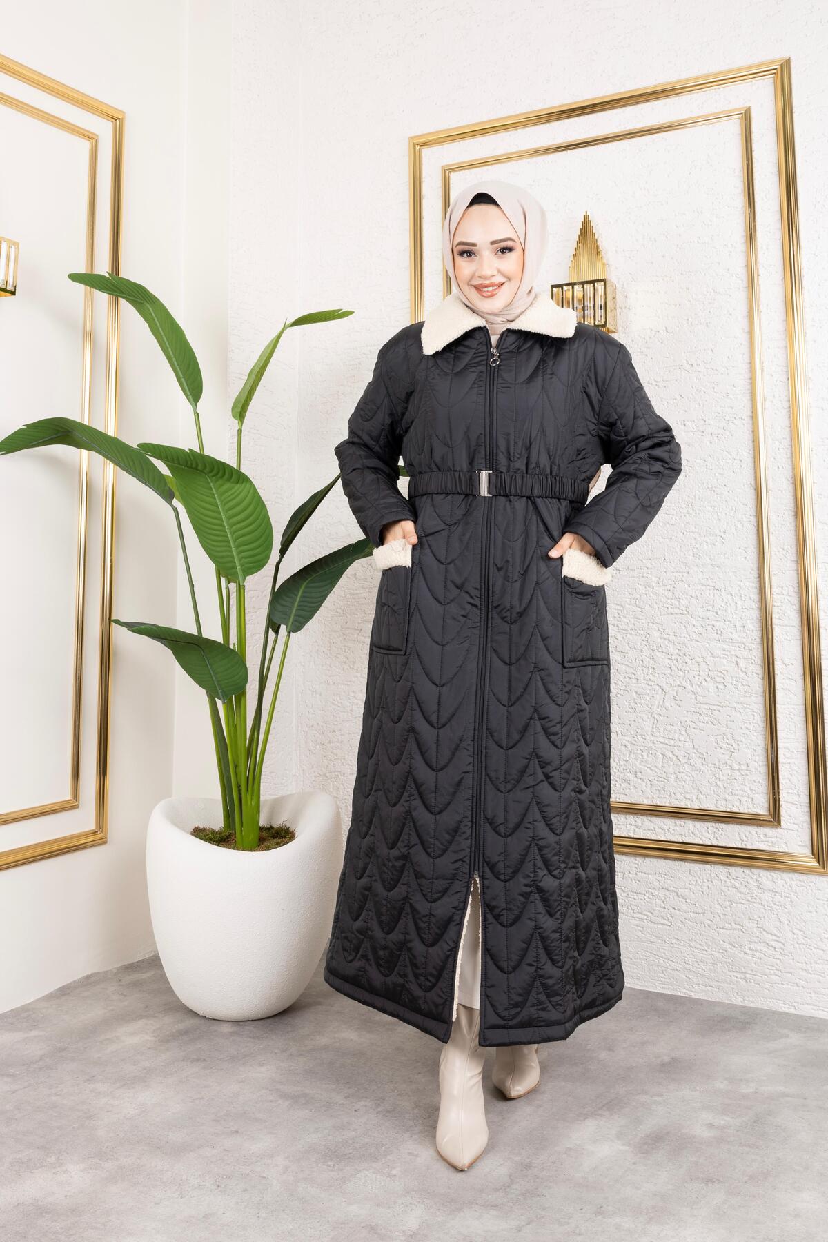 HARMAN BUTİK  KADIN İÇİ TAM KÜRKLÜ CEP DETAYLI KAPİTONE MONT - Görsel 3