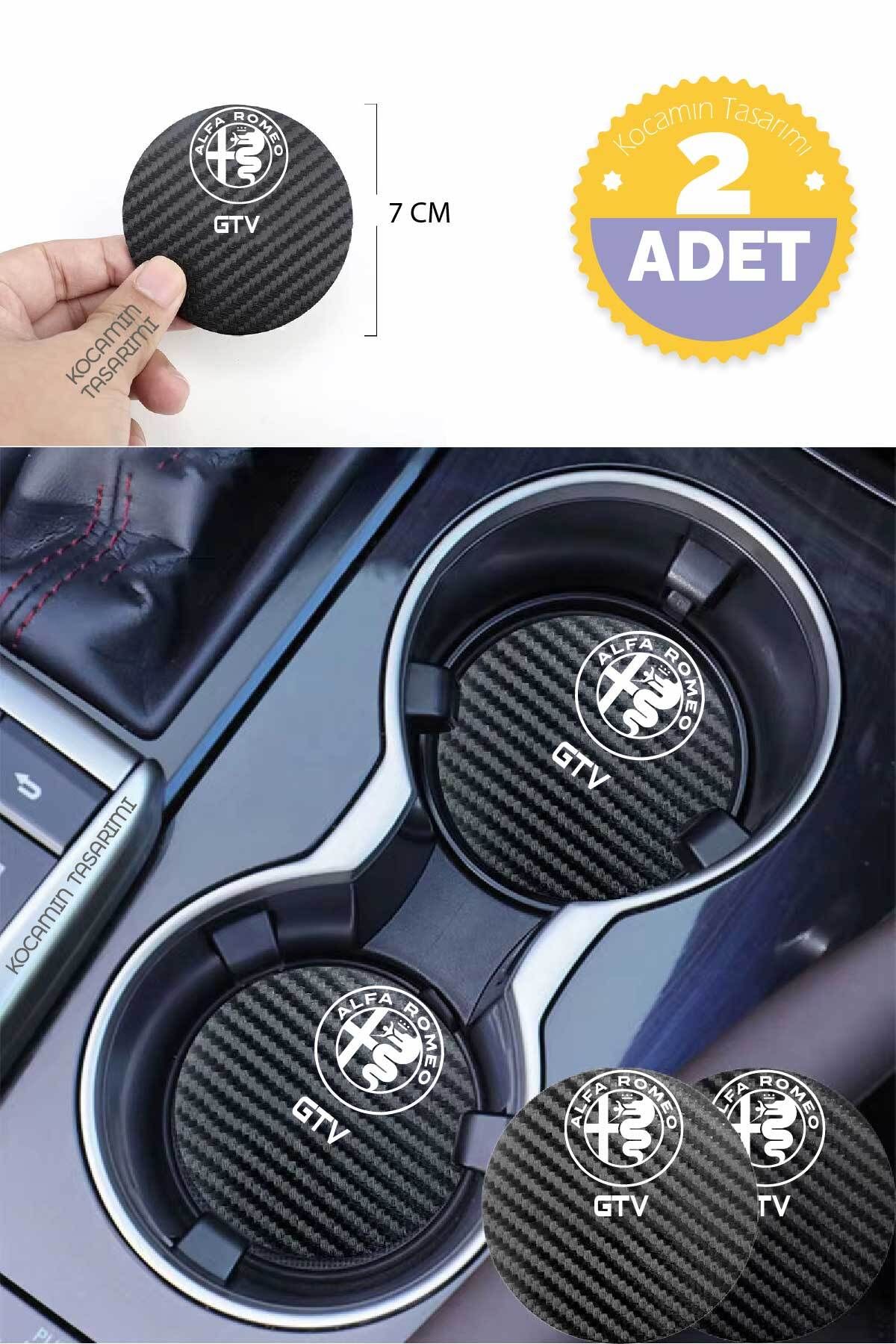 Kocamın Tasarımı Alfa Romeo Gtv Siyah Karbon Araç Bardak Altlığı Alfa Romeo Logolu Gtv 7 cm Dayanıklı Özel Tasarım 2