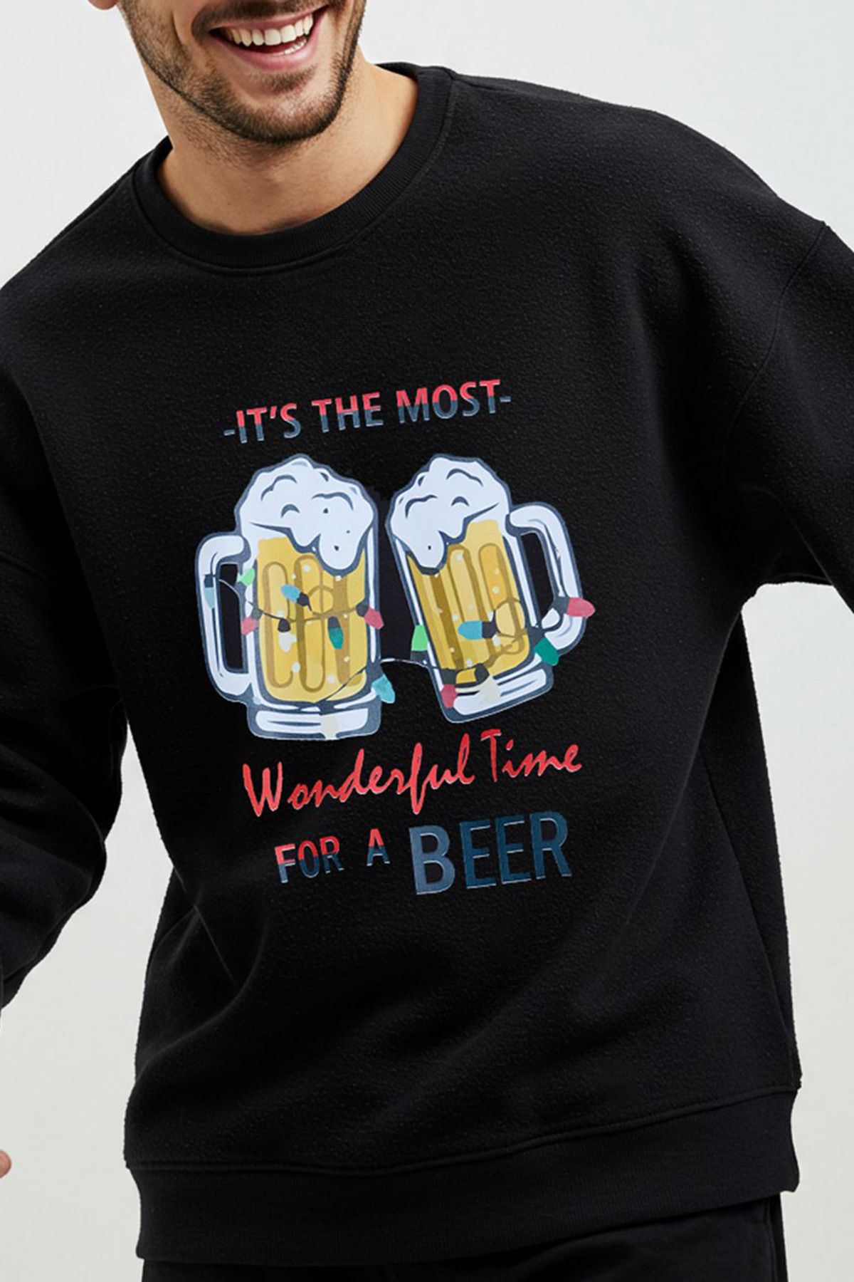 Edit by Trendyol-Black Oversize/Wide Cut Christmas Themed Men's Sweatshirt Tedaw25Sw00081 3