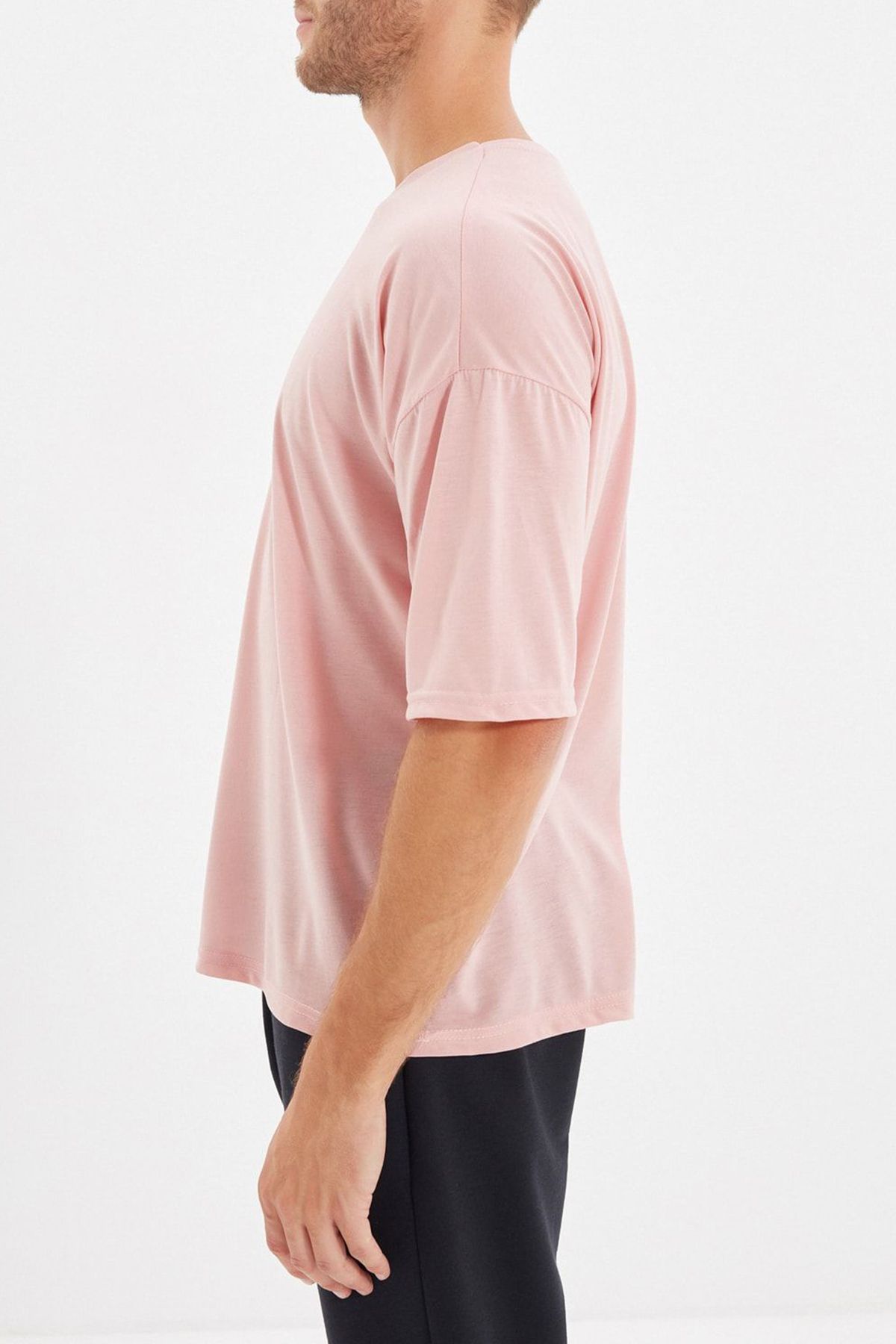 Edit by Trendyol-Tricou roz pentru bărbați - decolteu, croială largă, mânecă scurtă TMNSS21TS0811 9