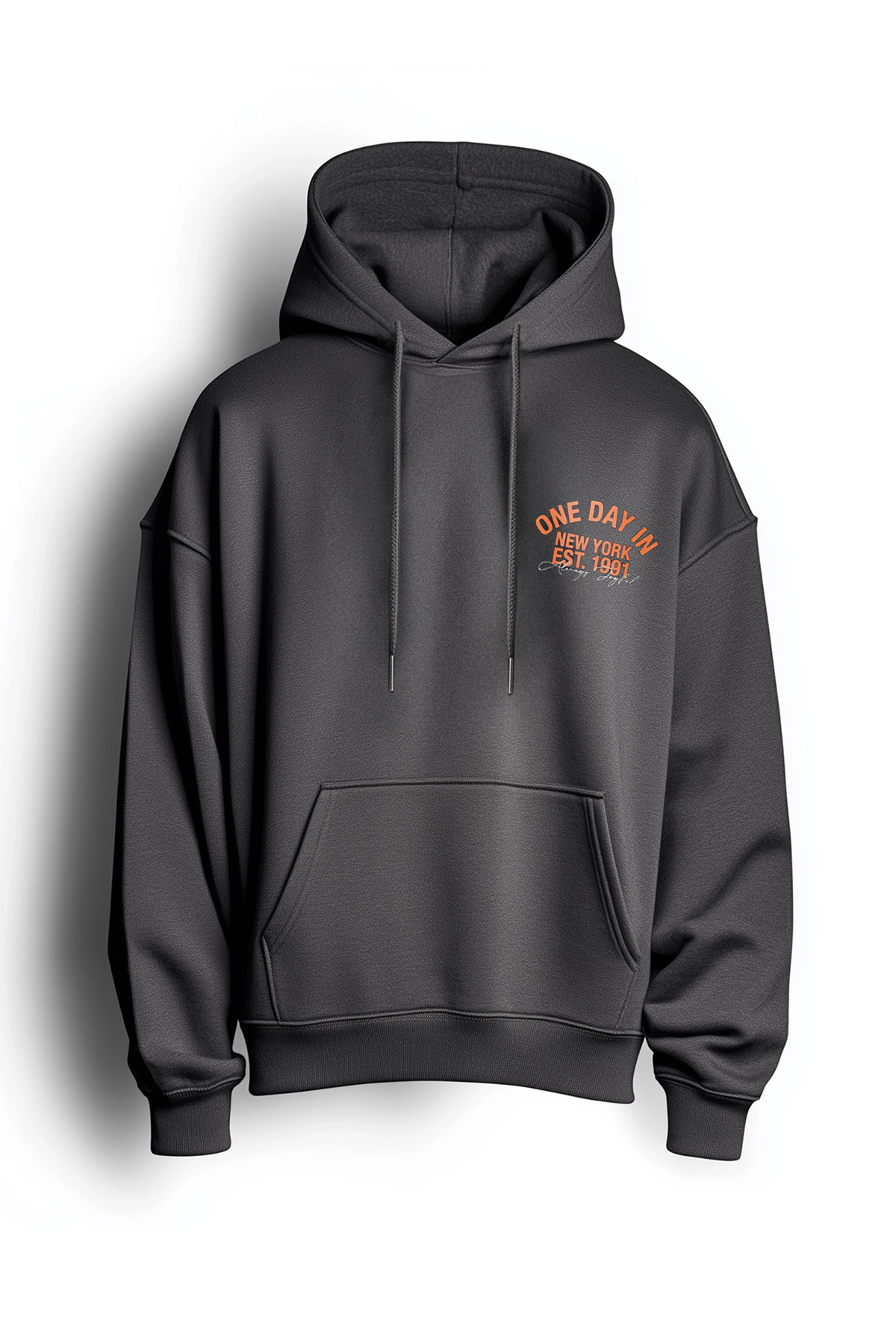 Trendyol Collection-Anthracite Slogan Tištěná Oversize Silná pletená mikina s kapucí TWOAW24SW00026 7