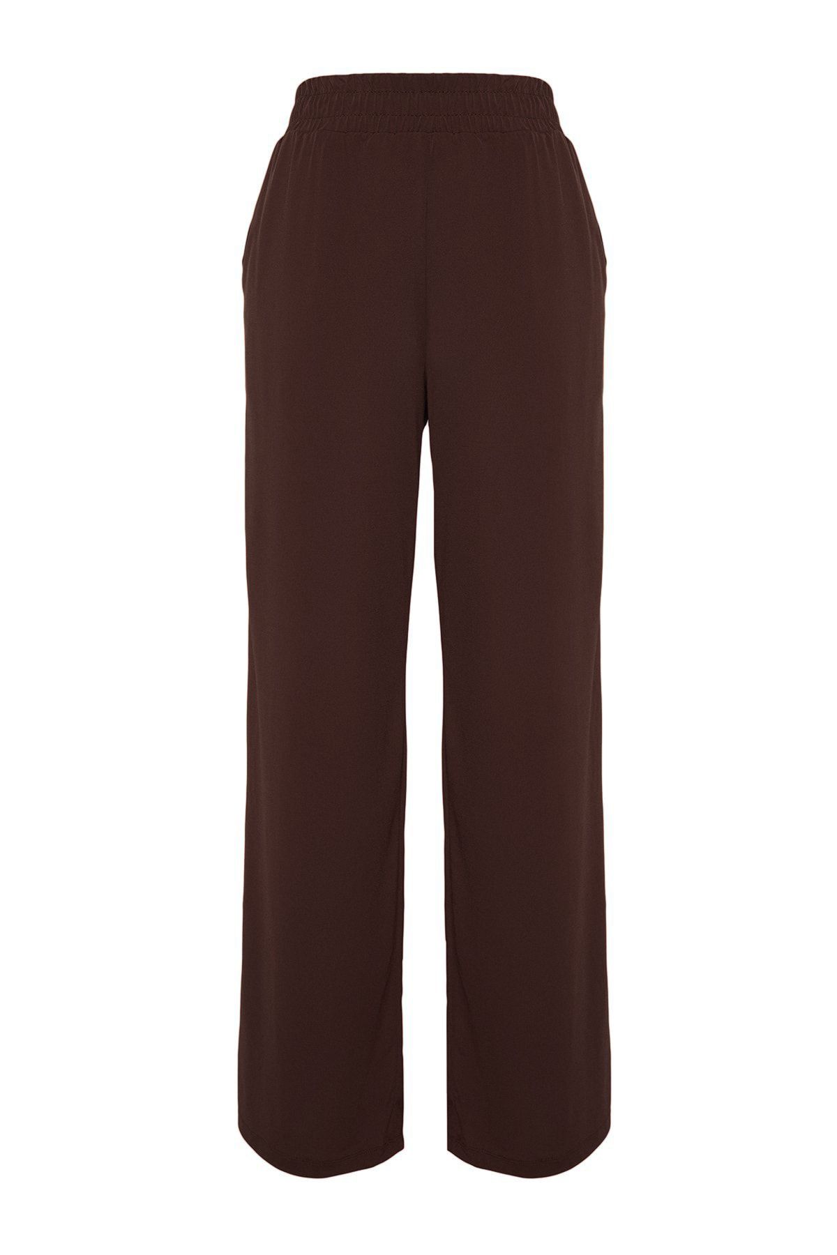Trendyol Collection-Hnědá široká noha/ uvolněný střih s vysokým pasem elastické kalhoty Twoss23Pl00129 8