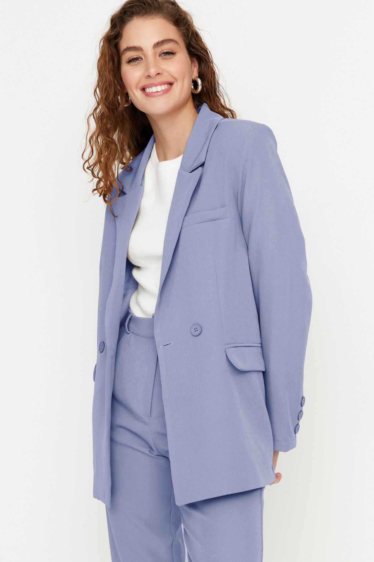 Trendyol Modest-Jasnoniebieski zestaw marynarka i spodnie - Woven Tctaw23Us00132 4