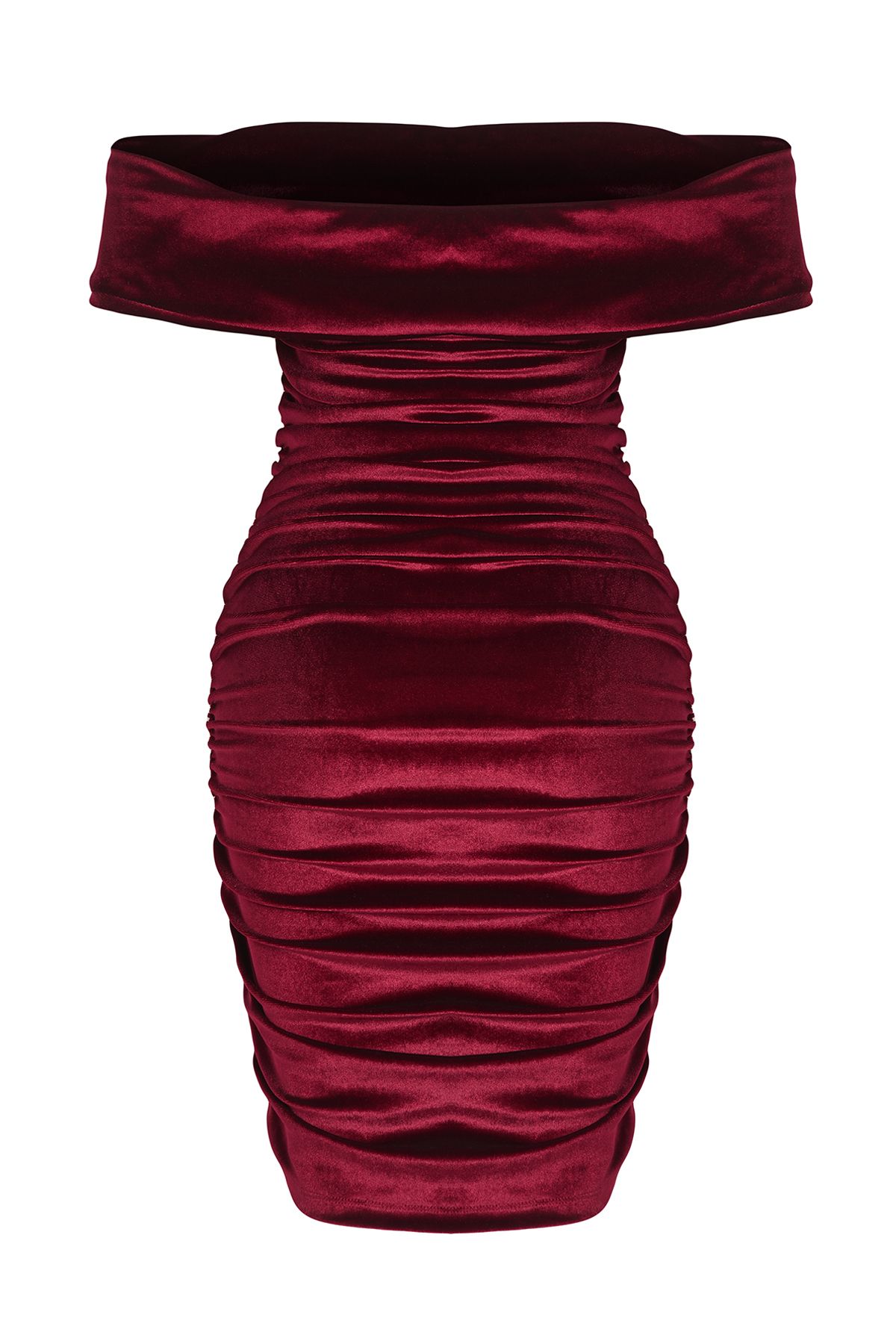 Edit by Trendyol-Burgundowy Body Carmen Collar Velvet Knitted Stylowa Sukienka Tedaw25El00063 8