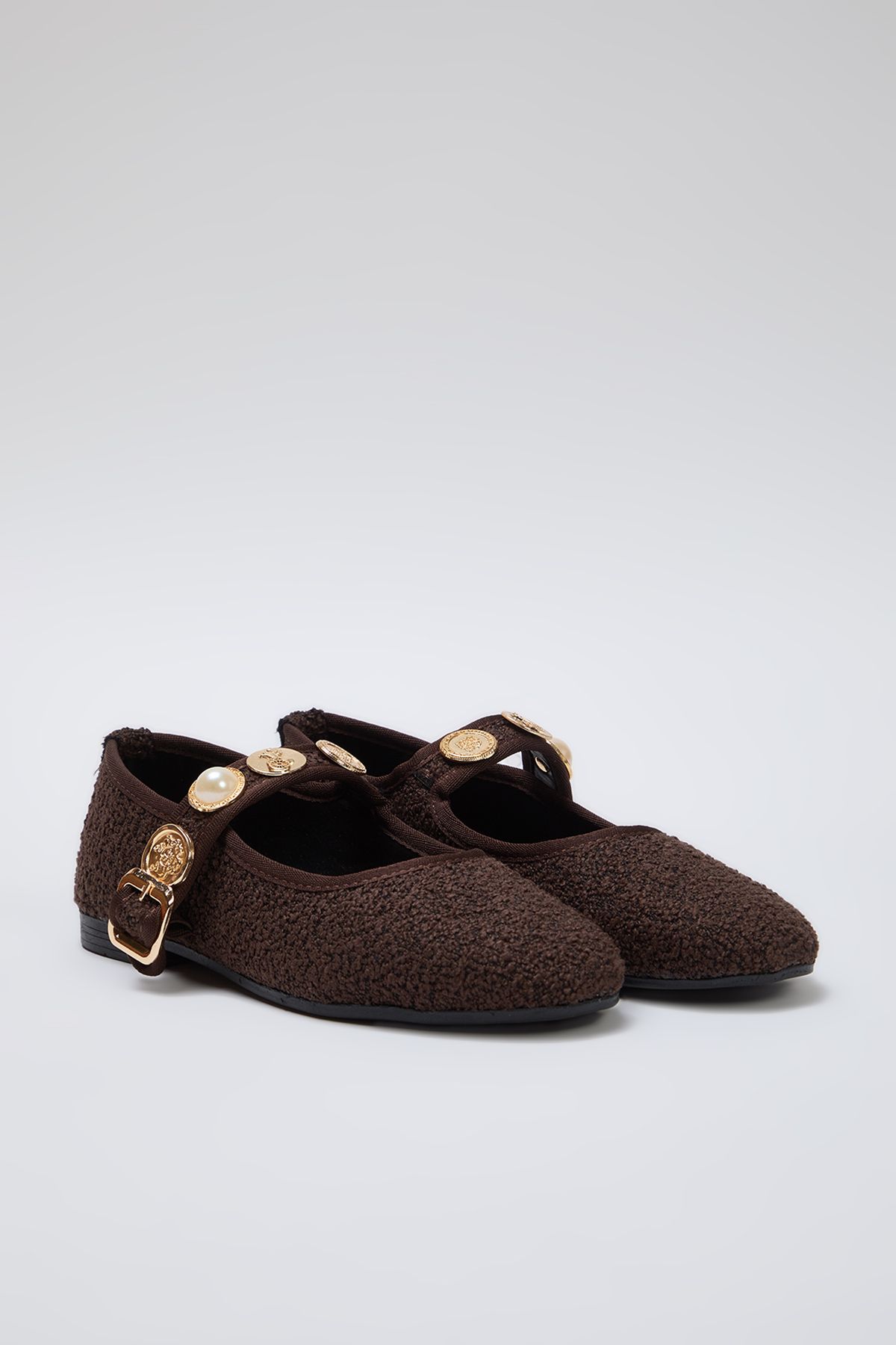 TRENDYOL SHOES-Brown Stone Round Toe Mary Jane Women's Ballerinas Takss25Be00011 4