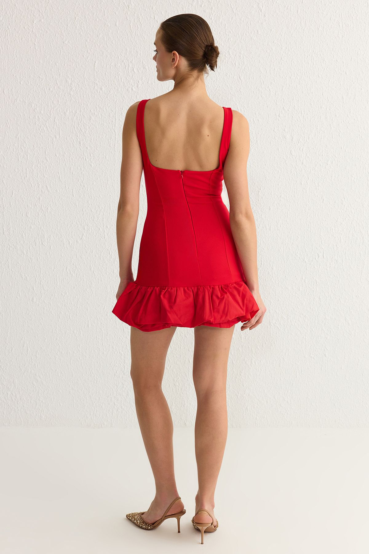 Trendyol Collection-Detail červené balónové sukně Tkané šaty s podšívkou šortek uvnitř Tprss25El00059 9