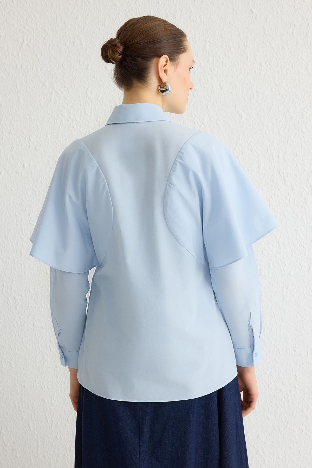 Trendyol Modest-Detailní tkaná košile Blue Cape Tctss25Tg00005 5