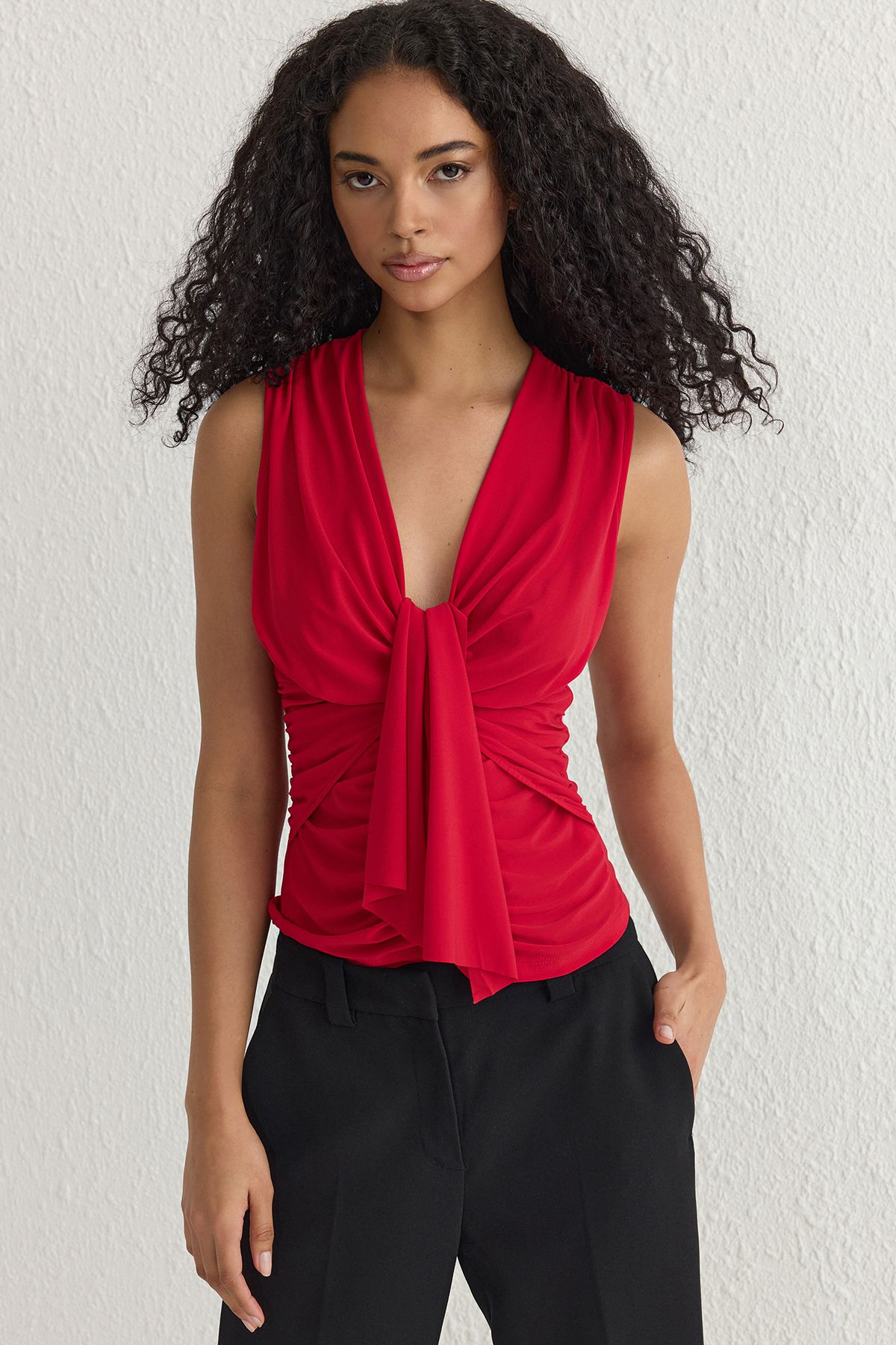 Trendyol Collection-Red Drape Detailed Knitted Bustier Tprss25Bz00023 2