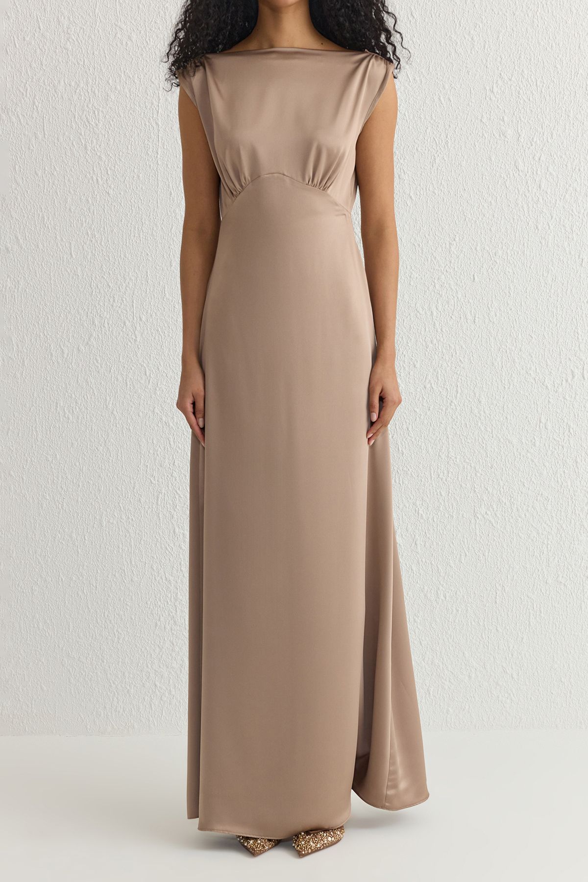 Trendyol Collection-Βιζόν απλό υφαντό σατέν Maxi κομψό βραδινό φόρεμα & φόρεμα επιστροφής στο σπίτι TPRSS25AE00000 3