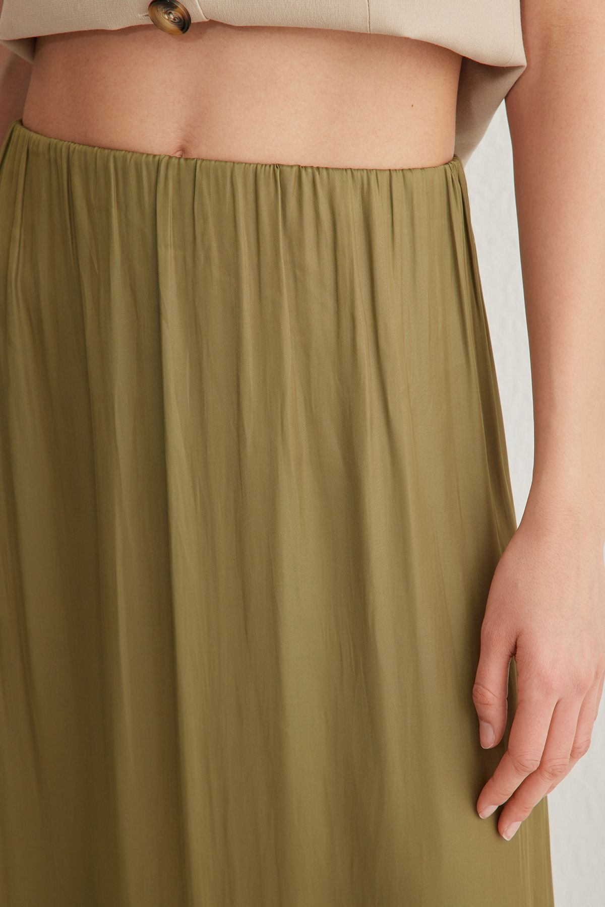 Trendyol Collection-Khaki Satin Lfabric A-Line Midi Skirt Twoss25Et00016 4