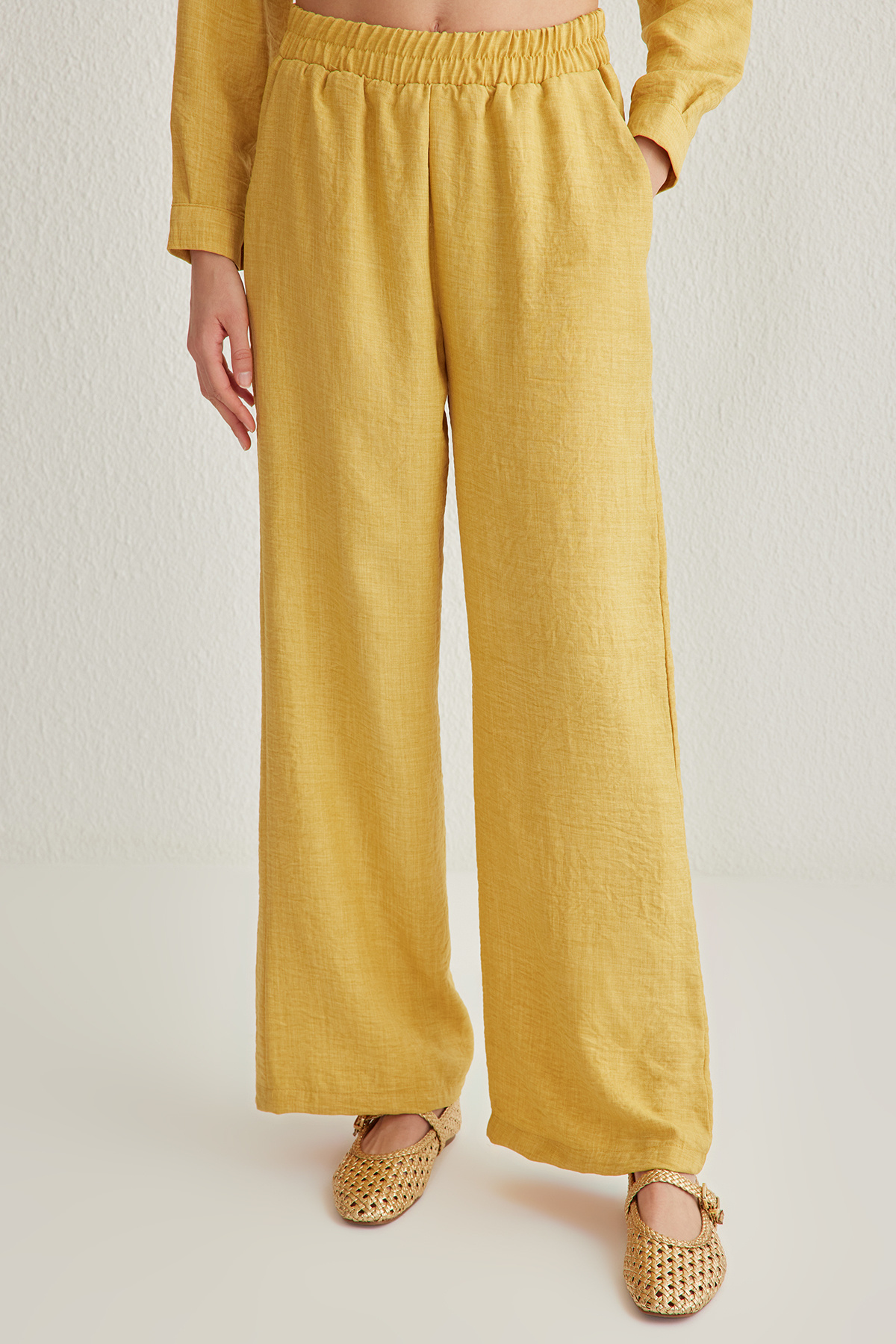 Trendyol Collection-Κίτρινο υφαντό κάτω-κορυφαίο σετ TWOSS24AU00095 4