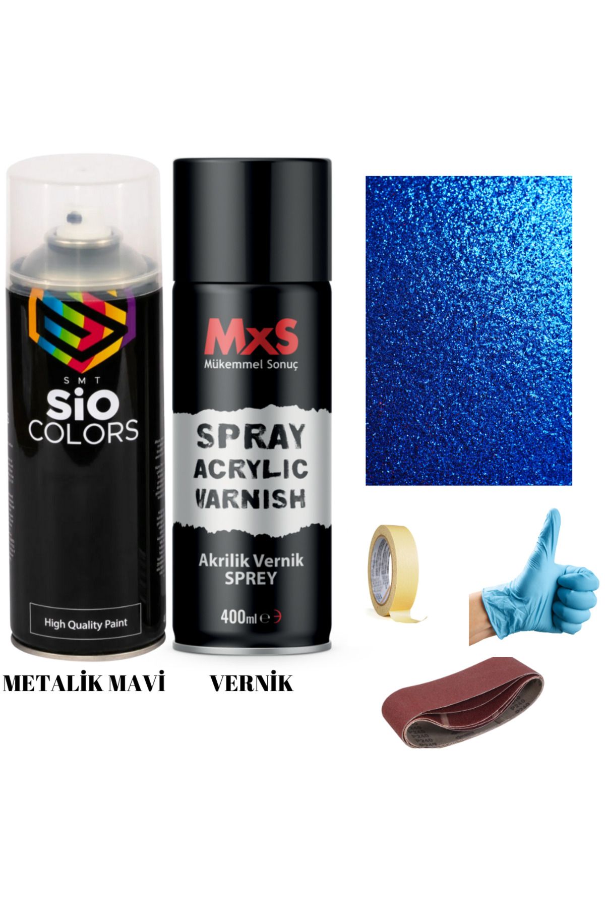 sıocolors JANT+SPOLİER+MOTOR METALİK + AKRİLİK VERNİK SPREY BOYA 400 ML + ZIMPARA+KAĞITBAND+ELDİVEN