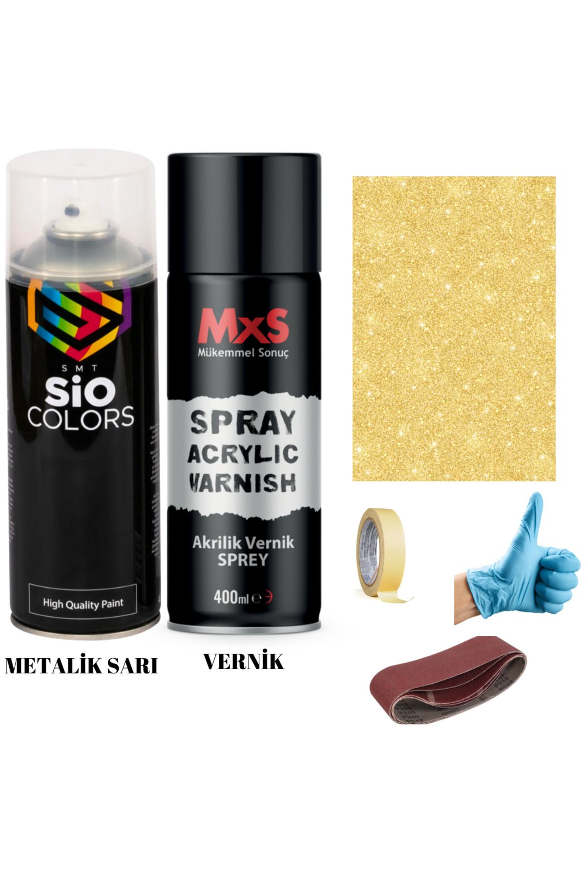 sıocolors JANT+SPOLİER+MOTOR METALİK + AKRİLİK VERNİK SPREY BOYA 400 ML + ZIMPARA+KAĞITBAND+ELDİVEN