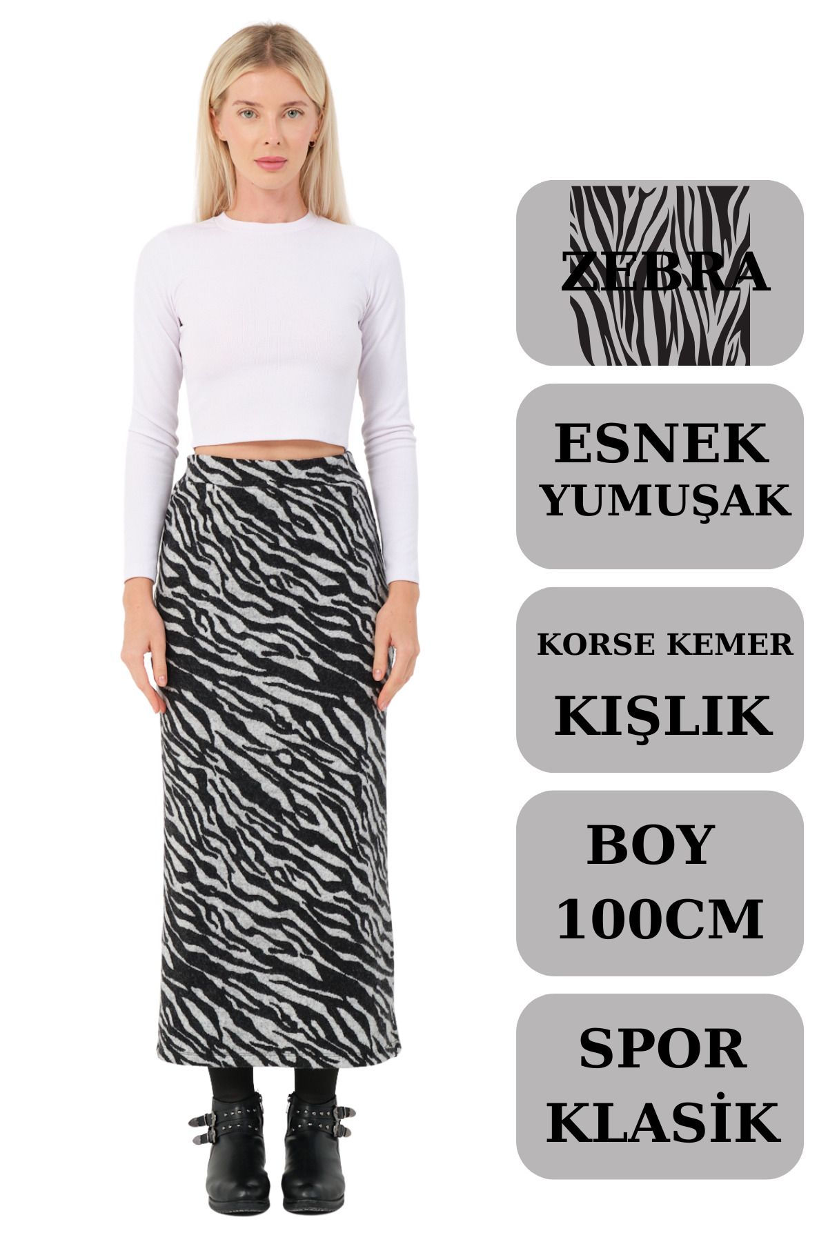 Cozy Mode-Zebra Print Stretchy and Lycra Winter Pencil Skirt - Belt Length 96cm 1