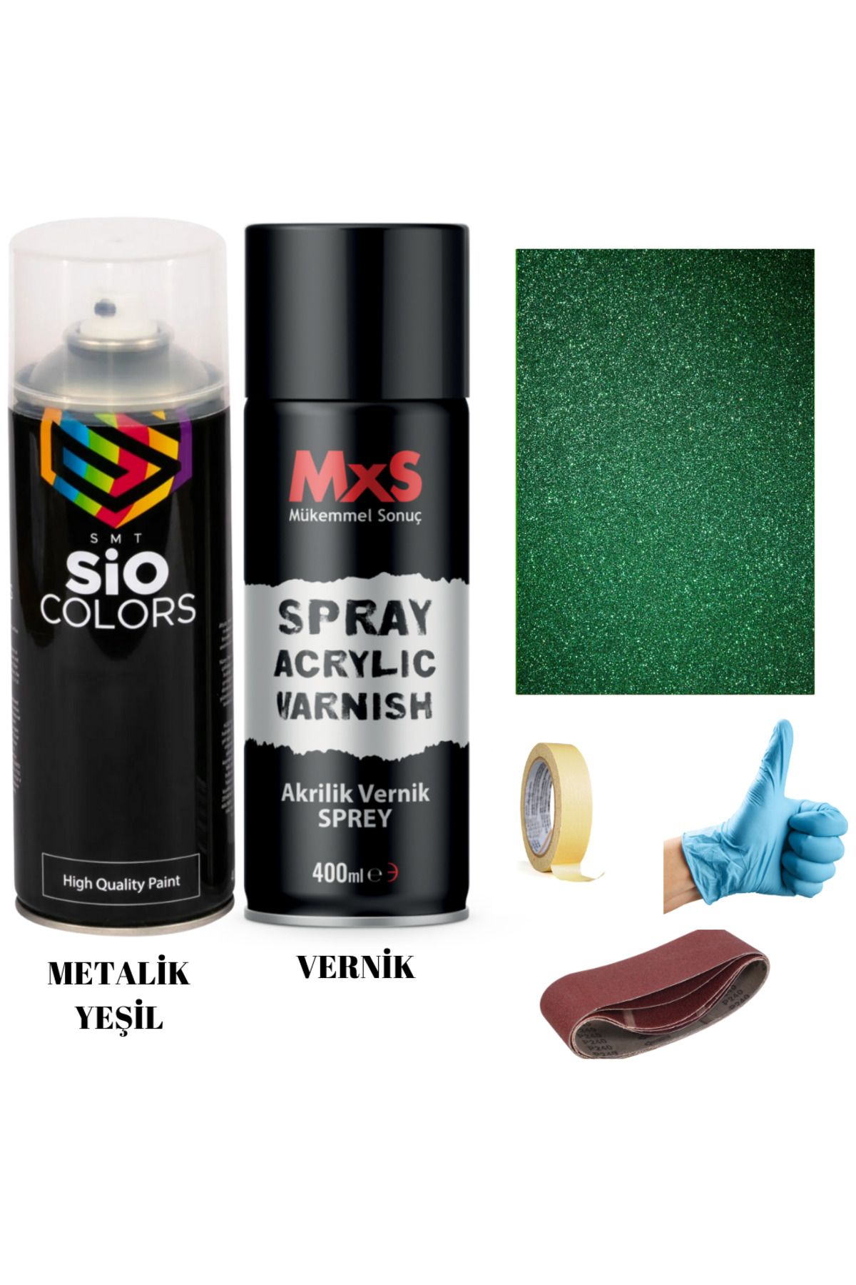 sıocolors JANT+SPOLİER+MOTOR METALİK + AKRİLİK VERNİK SPREY BOYA 400 ML + ZIMPARA+KAĞITBAND+ELDİVEN