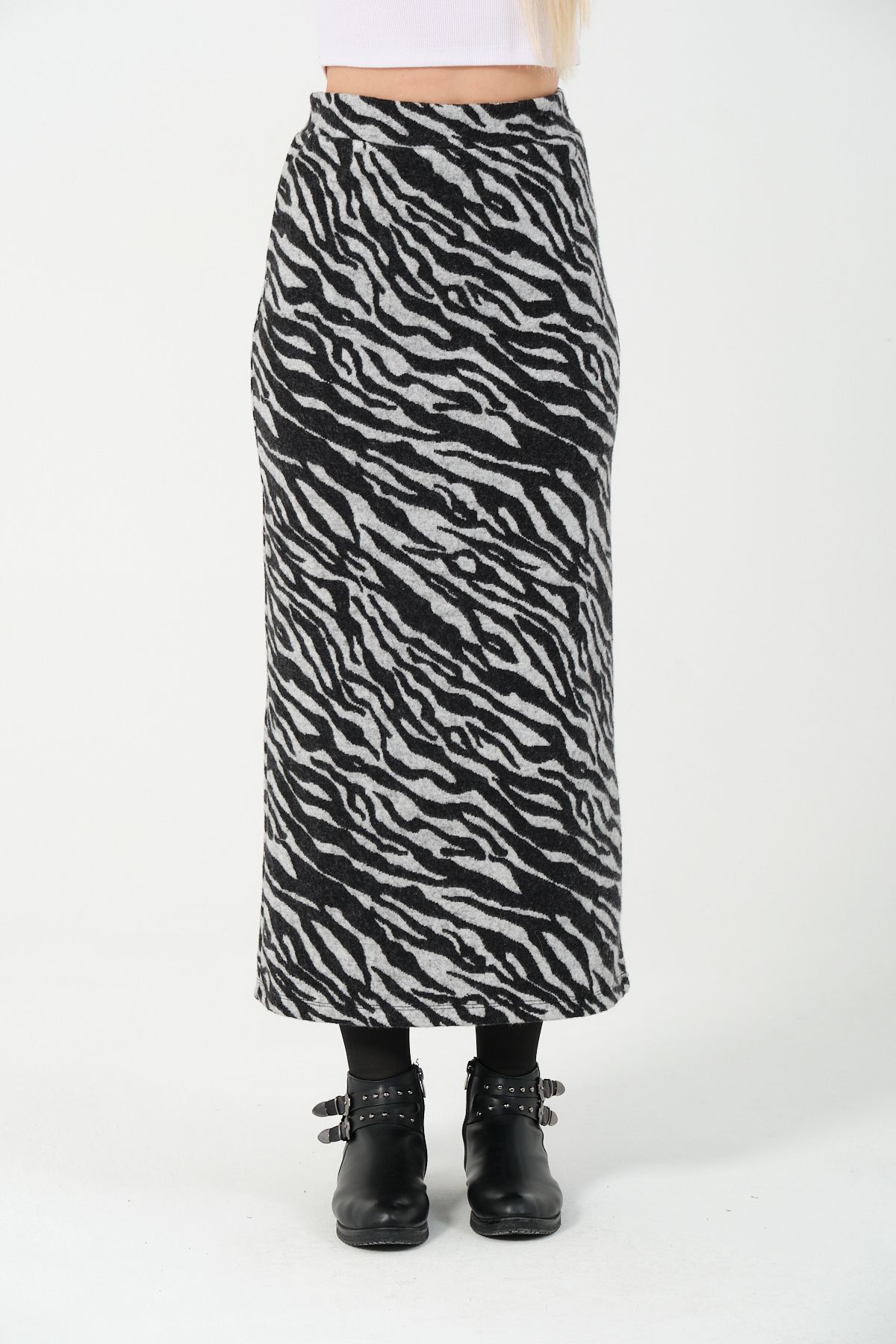 Cozy Mode-Zebra Print Stretchy and Lycra Winter Pencil Skirt - Belt Length 96cm 8