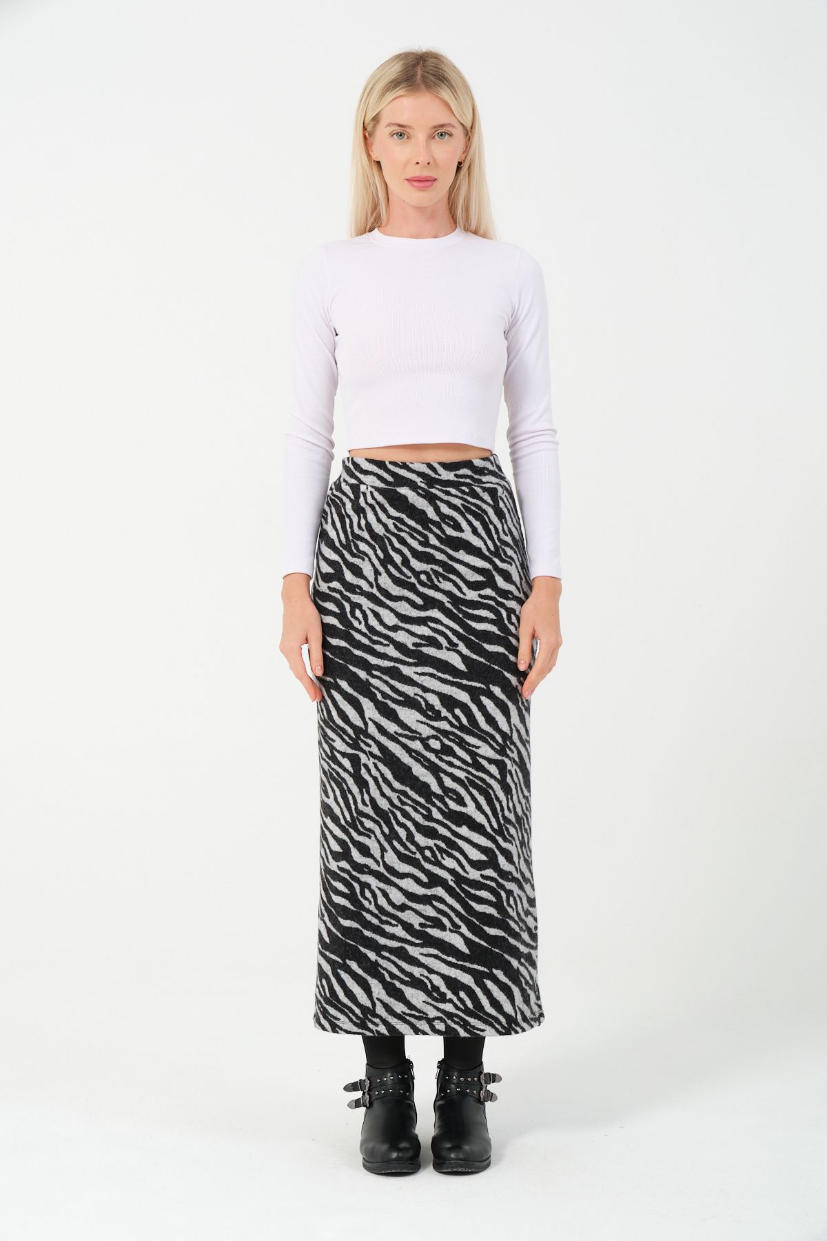 Cozy Mode-Zebra Print Stretchy and Lycra Winter Pencil Skirt - Belt Length 96cm 2