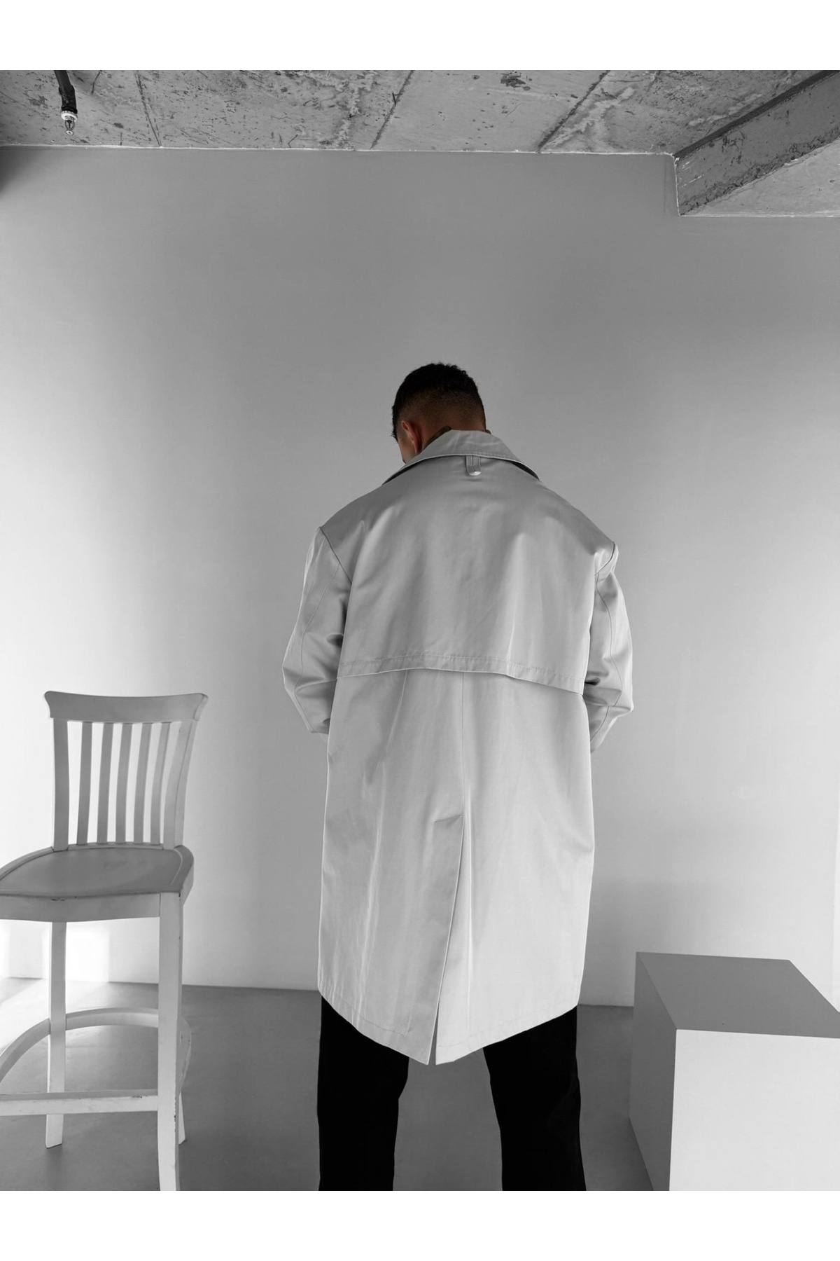 ablukaonline  Erkek Oversize Uzun Su Ve Rüzgar Geçirmez Pardesü Trençkot Gri - Görsel 3