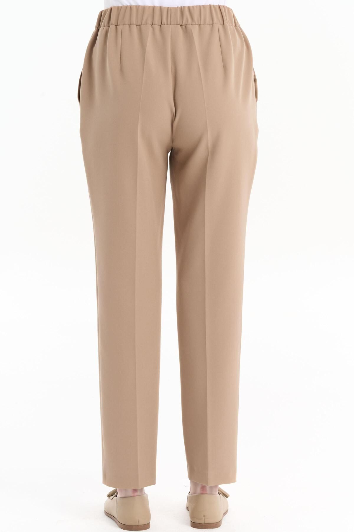 Tuğba-Beige Elastic Waist Tight Leg Trousers 6