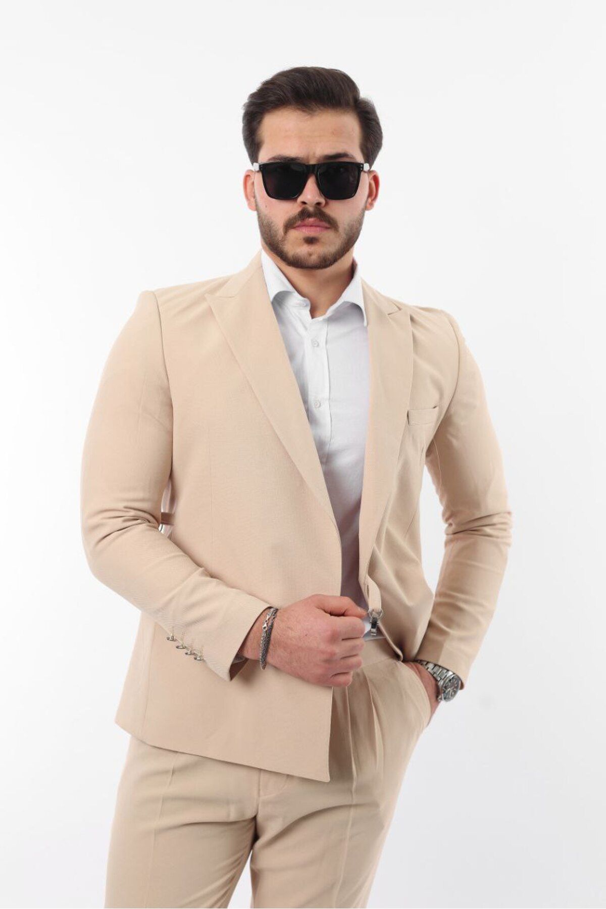 MISTER MR.PAPYON FASHION Erkek Kruvaze Kemer Detaylı Slim Fit Takım Elbise