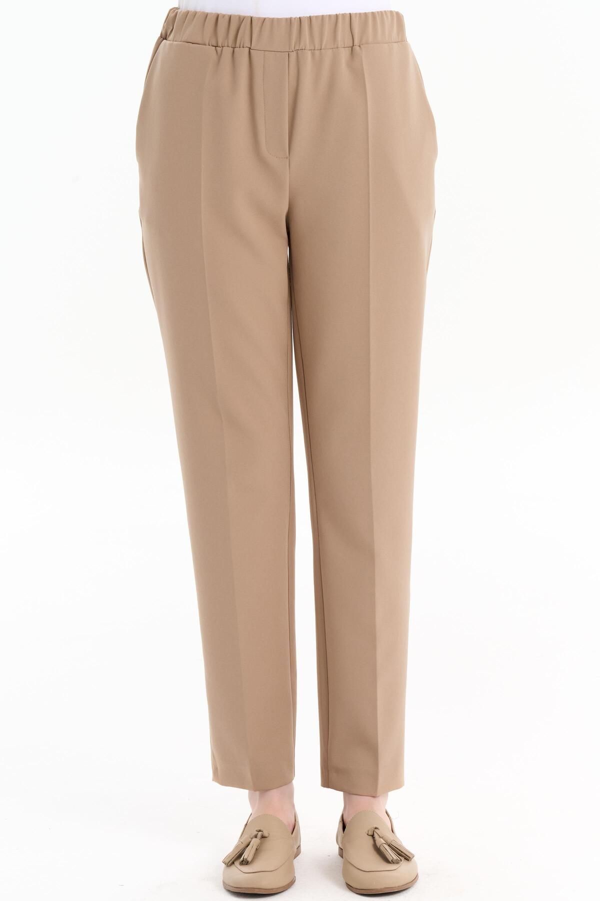 Tuğba-Beige Elastic Waist Tight Leg Trousers 4