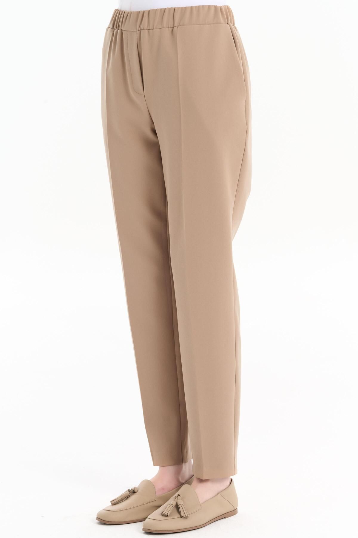 Tuğba-Beige Elastic Waist Tight Leg Trousers 5