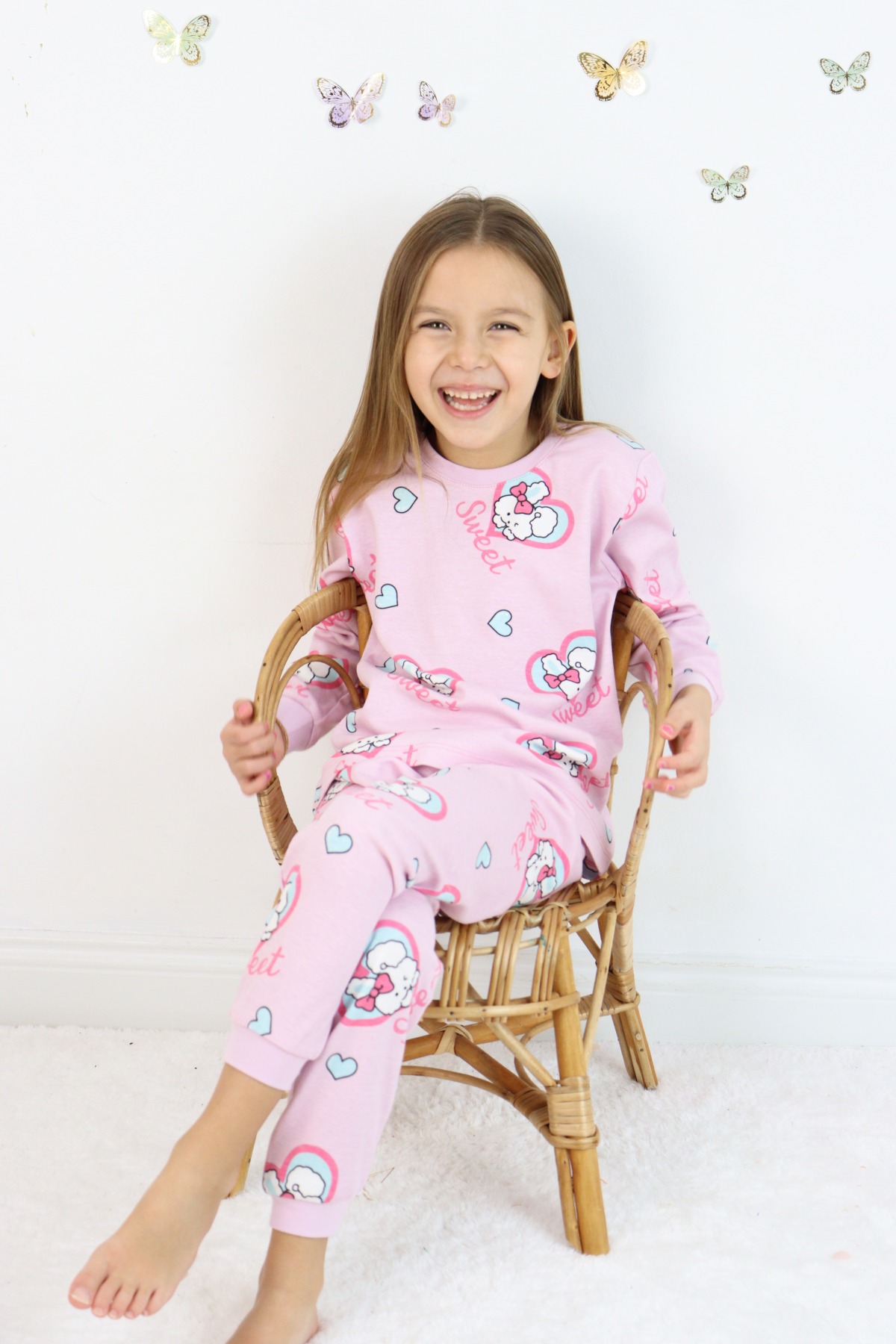 HARİKA KİDS Kız Çocuk Orta Kalınlıkta Basic Baskılı Pijama Takımı fotoğrafı 3 (önizleme)