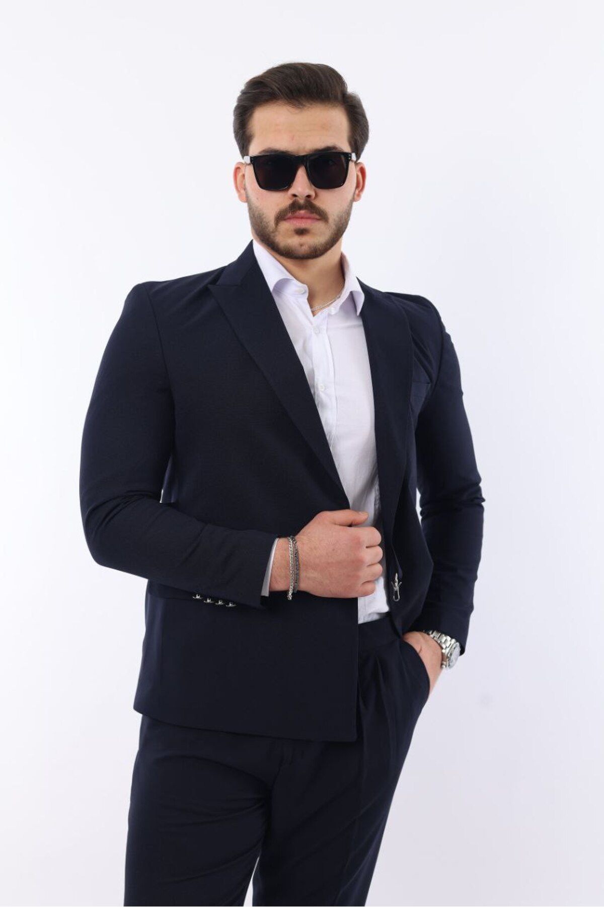 MISTER MR.PAPYON FASHION Erkek Kruvaze Kemer Detaylı Slim Fit Takım Elbise