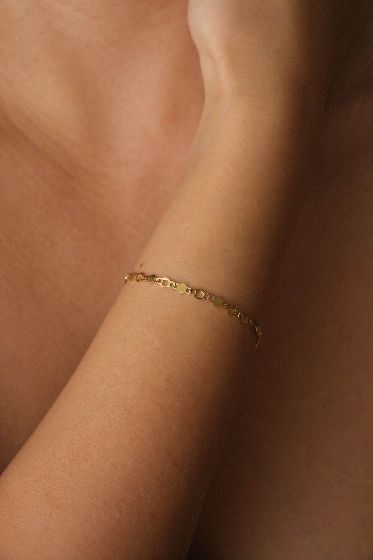 ESBAFLOR-Steel Thin Sequin Bracelet Hex Chain Tarnish Free 17+4cm 3mm Suitable for Daily Use 3