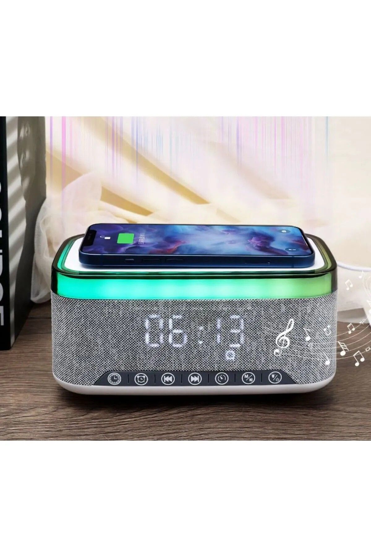 ACL RGB Led Kablosuz Şarj Destekli Alarm Saat ve Uyku Modlu Bluetooth Hoparlör Wireless Charge Speaker