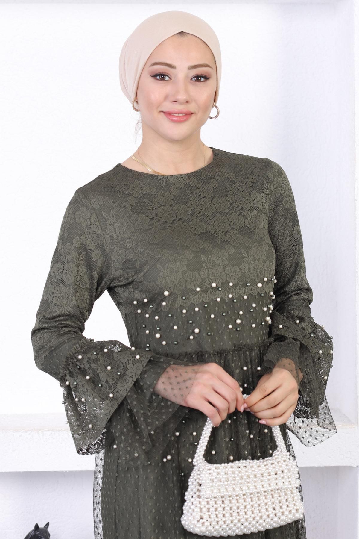 Moda Mihram-Pearl Lace Ruffle Sleeve Evening Dress 2
