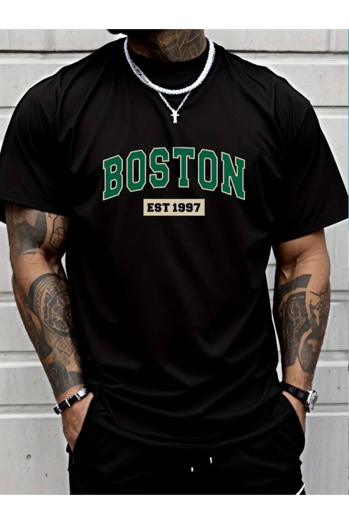 HobiDünyasıElif Erkek Boston Baskılı Süprem T-shirt