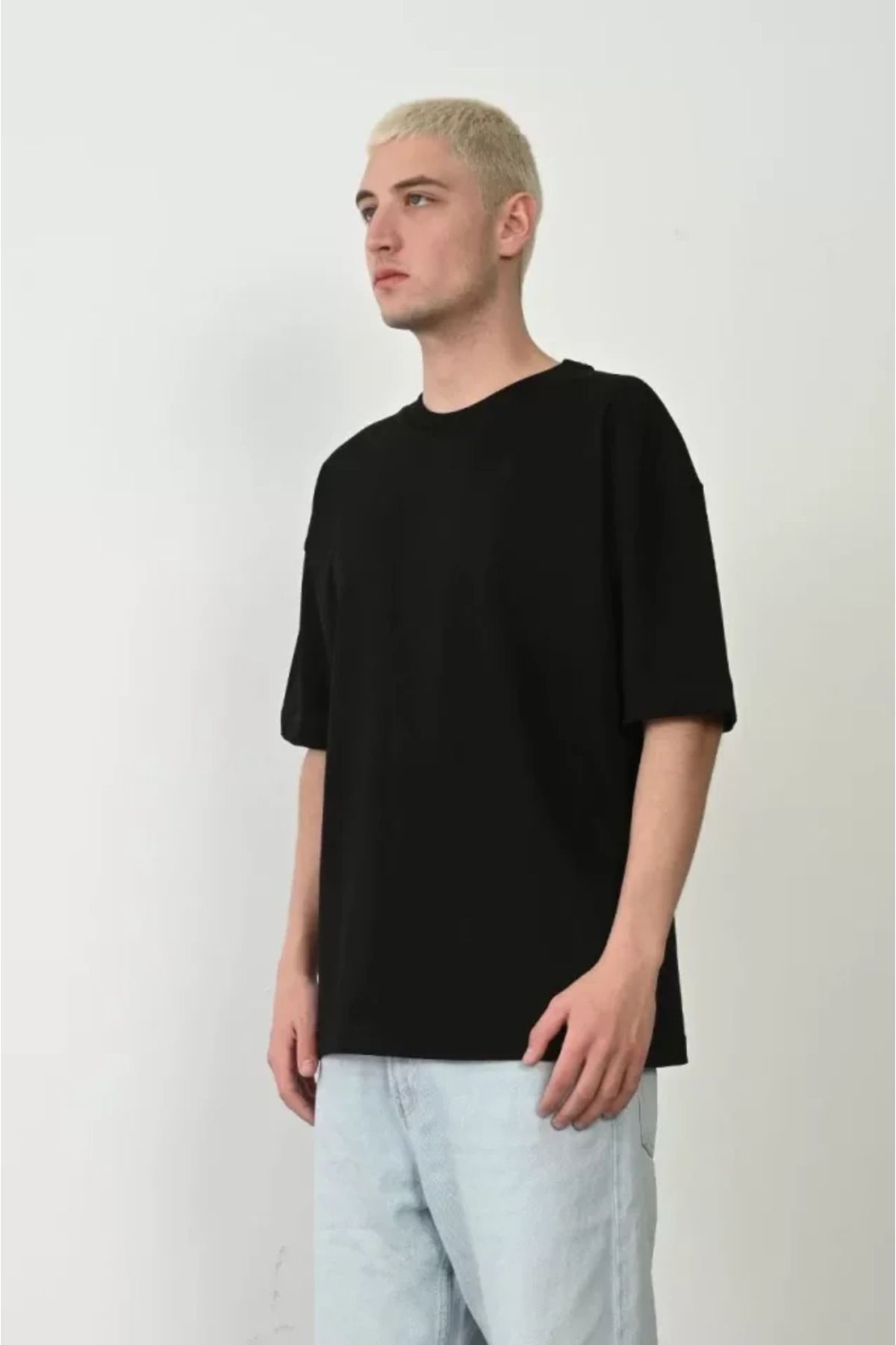 Asap Unisex Basic Bisiklet Yaka Oversize T-Shirt - Siyah