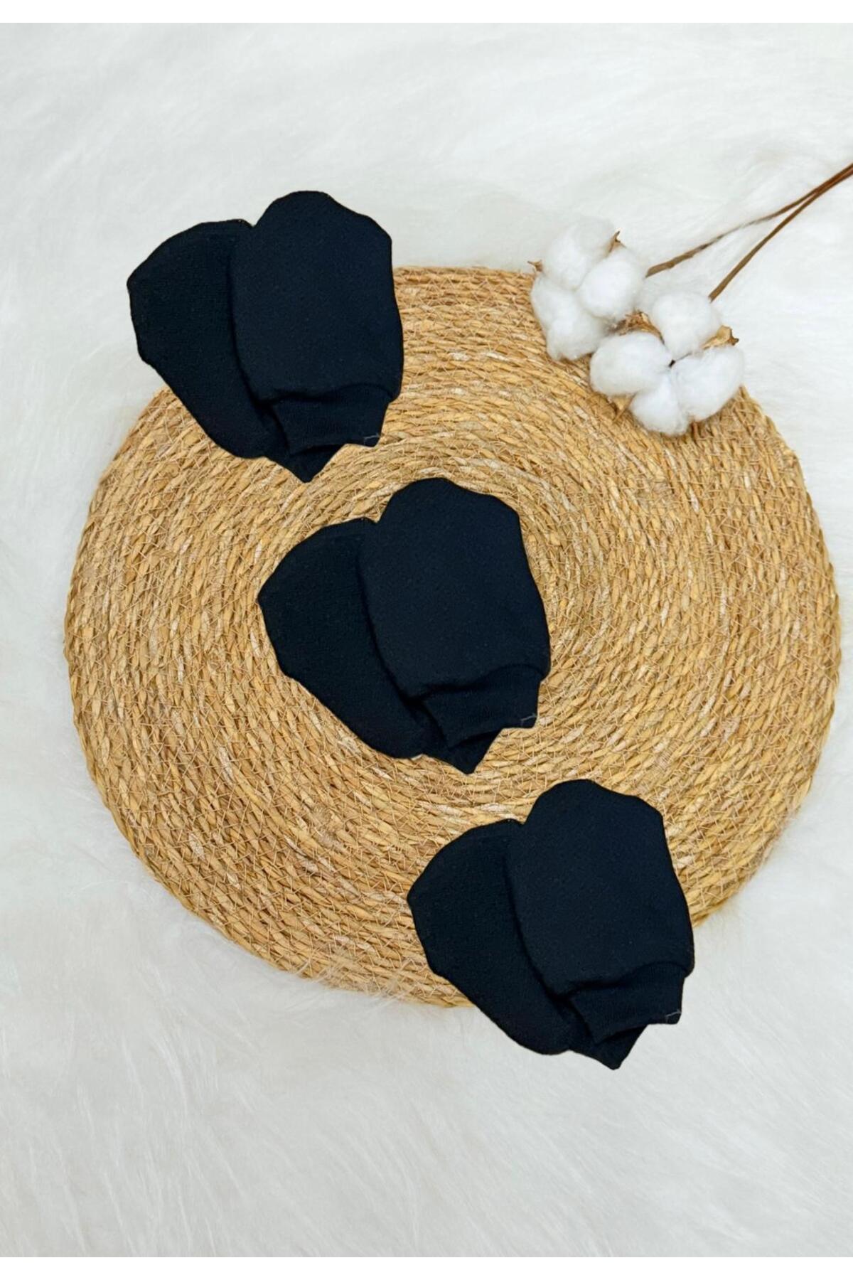 Lumos Trade Unisex Bebek Yenidoğan Penye Organik Pamuklu Bebek Eldiveni 3 Çift Set - Siyah fotoğrafı 2 (önizleme)
