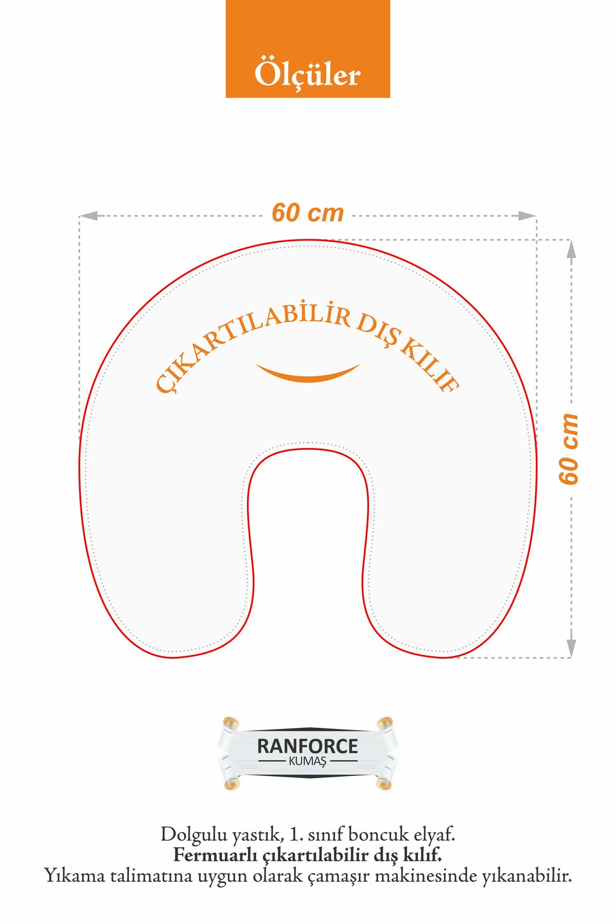 Umaybebek Emzirme Yastığı Minderi, Pamuk Kumaş - Dolgulu Yastık 60x60 Cm fotoğrafı 4 (önizleme)