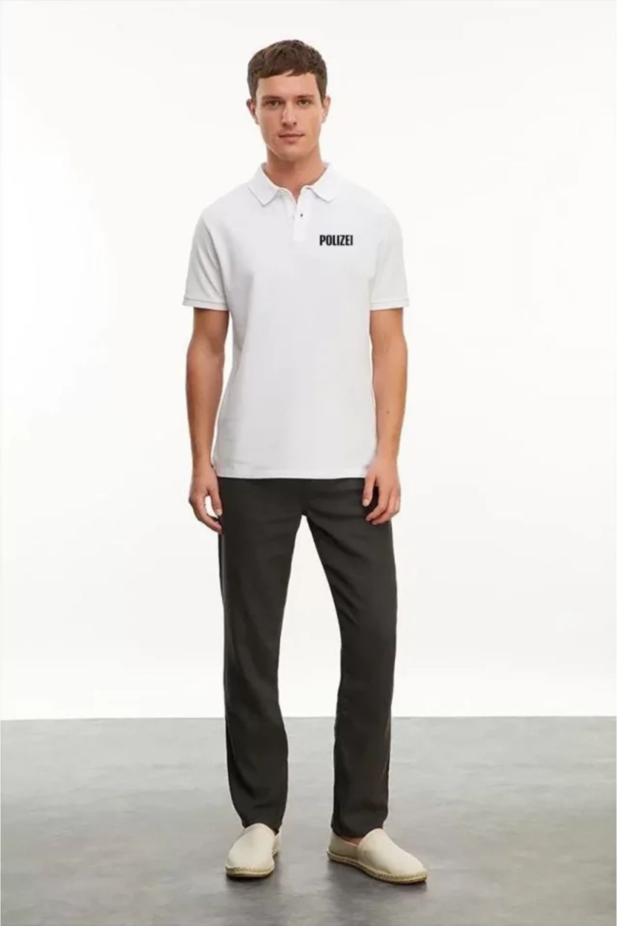 NUARRA Yakası Düğmeli Yakalı Pike Baskılı T-Shirt - Beyaz