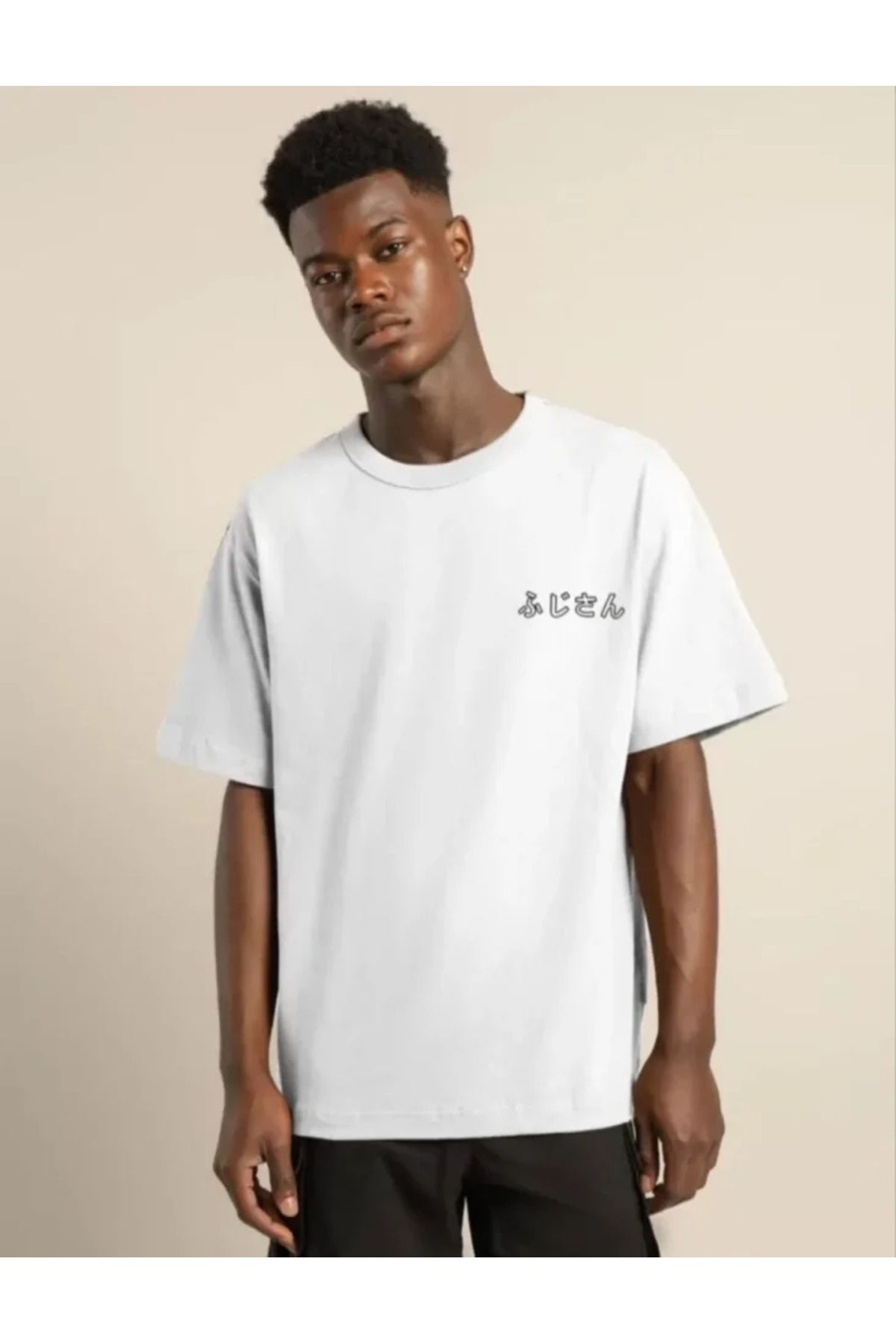 AhEs Shopping Unisex Bisiklet Yaka Baskılı Oversize T-Shirt - Beyaz