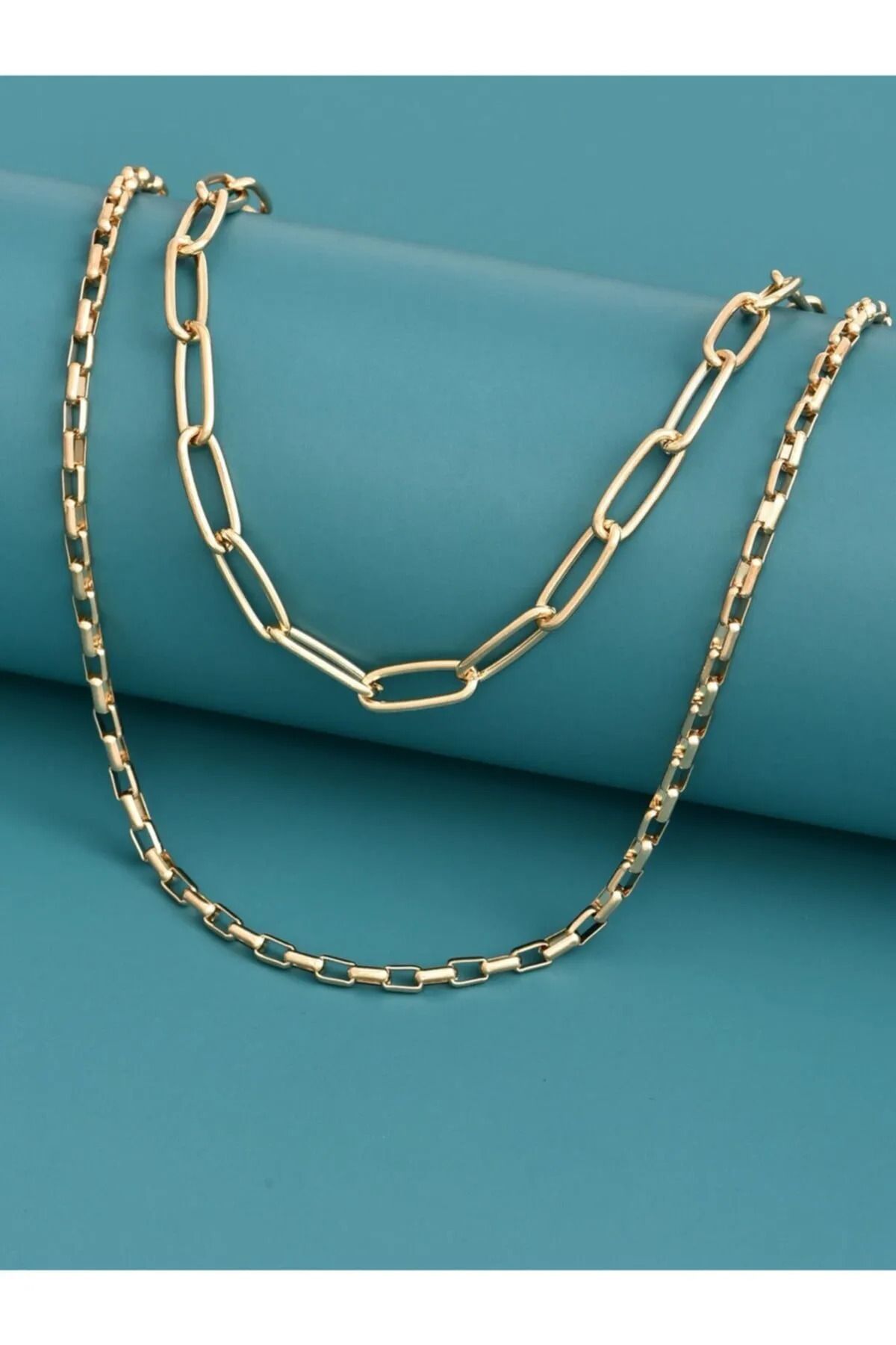 JEWELRY Dikdörtgen Rengi Için Gerdanlık Kolye Küp Altın Zincir Katlı Kadınlar Kolye