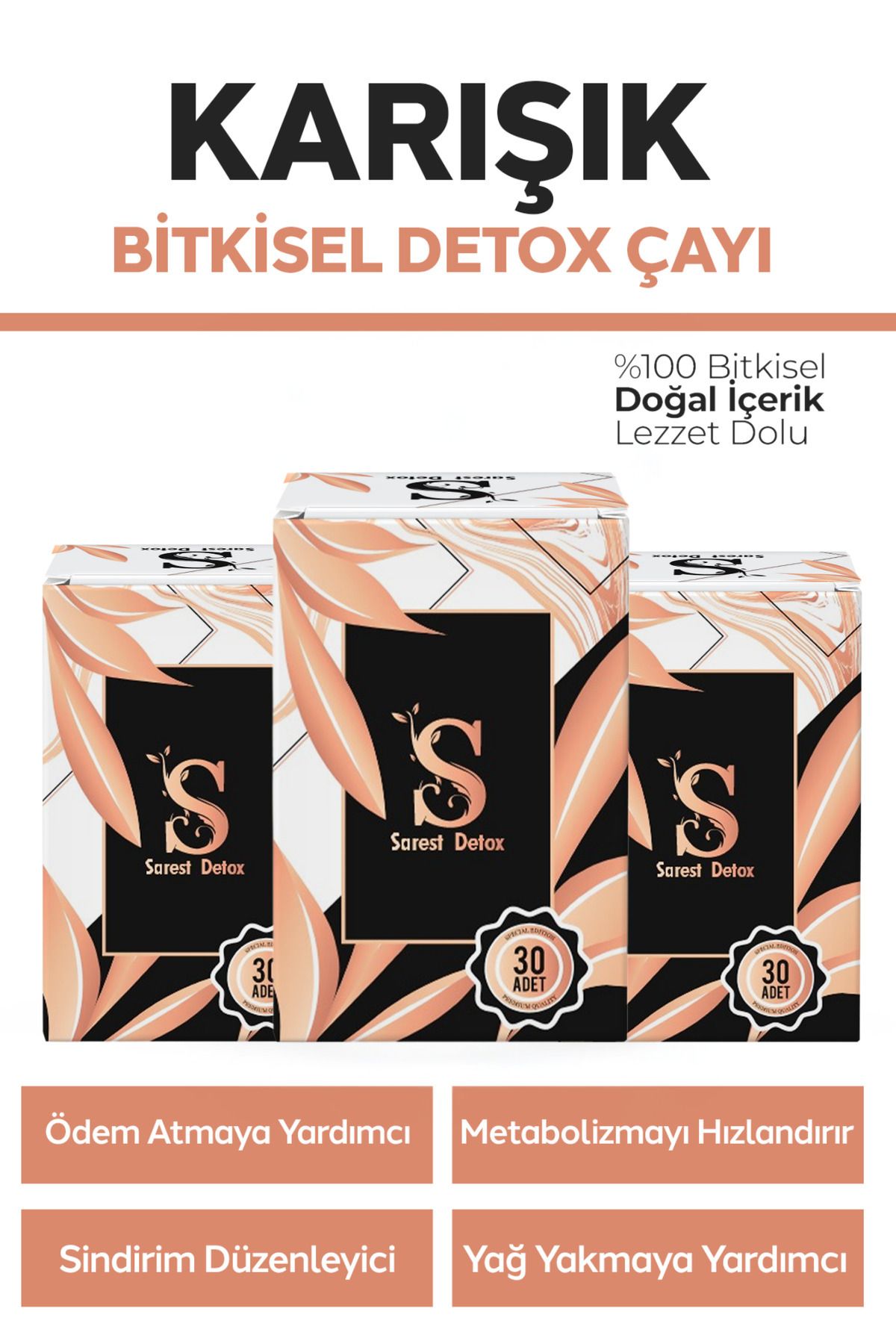 SAREST DETOX Kilo Vermeye Yardımcı, Ödem, Gaz, Şişkinlik Giderici Bio Detoks Form Çayı 3'lü Set