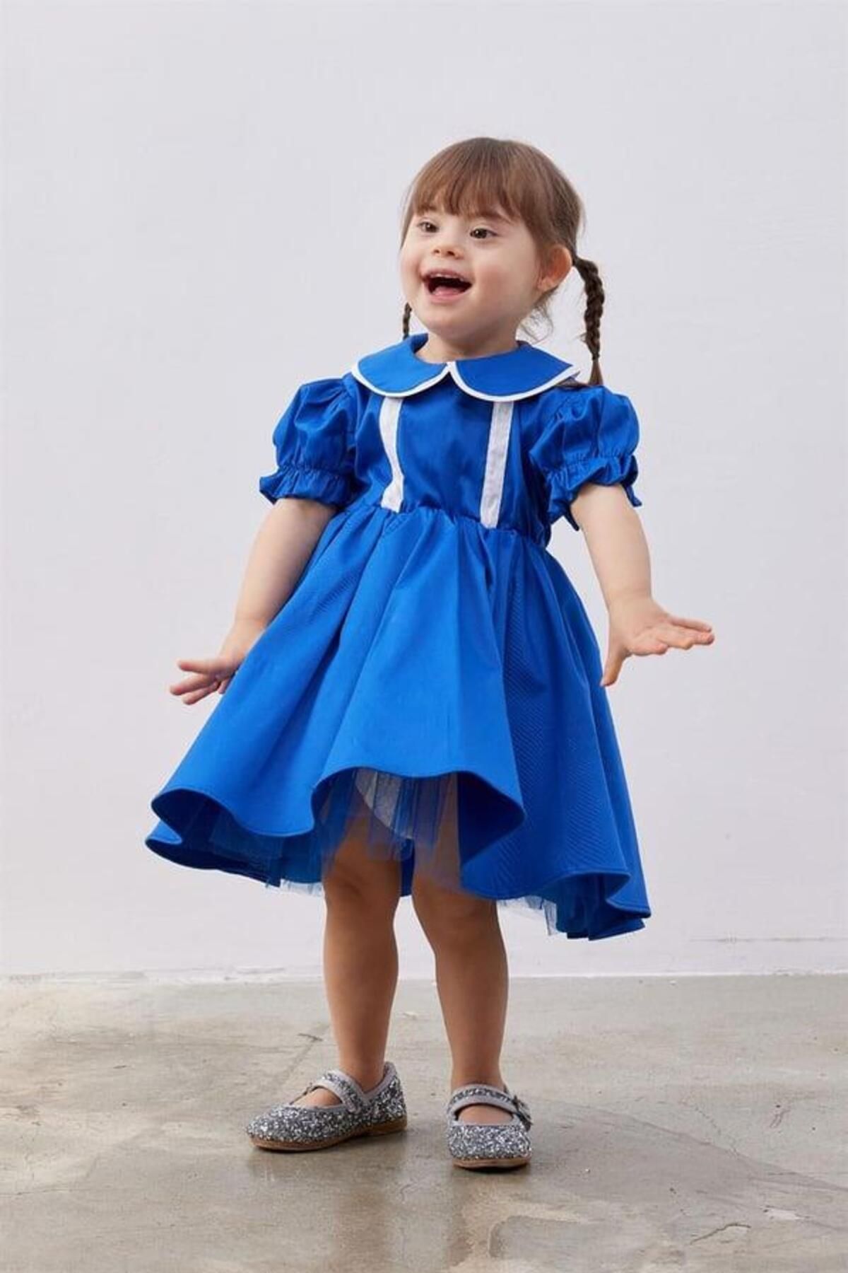 Fahhar Kids-Blue Puffy Dress - Balloon Sleeves Baby 1