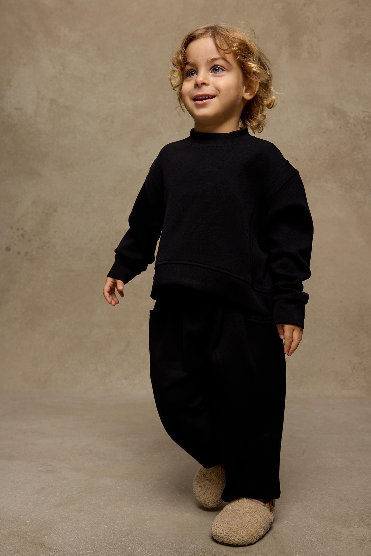 Fahhar Kids-Set plisat negru moale modal 4