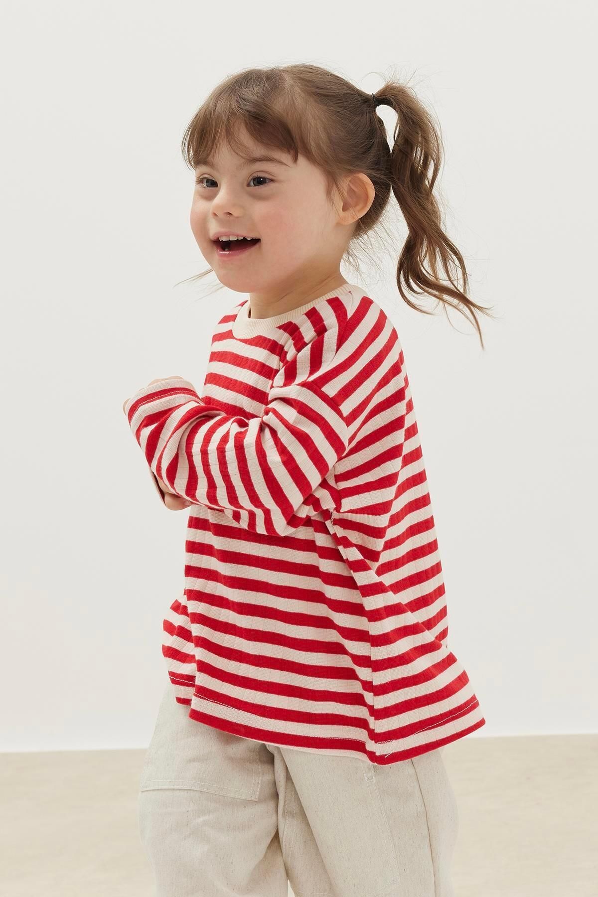Fahhar Kids-Red Thick Striped Long Sleeve T-Shirt 1